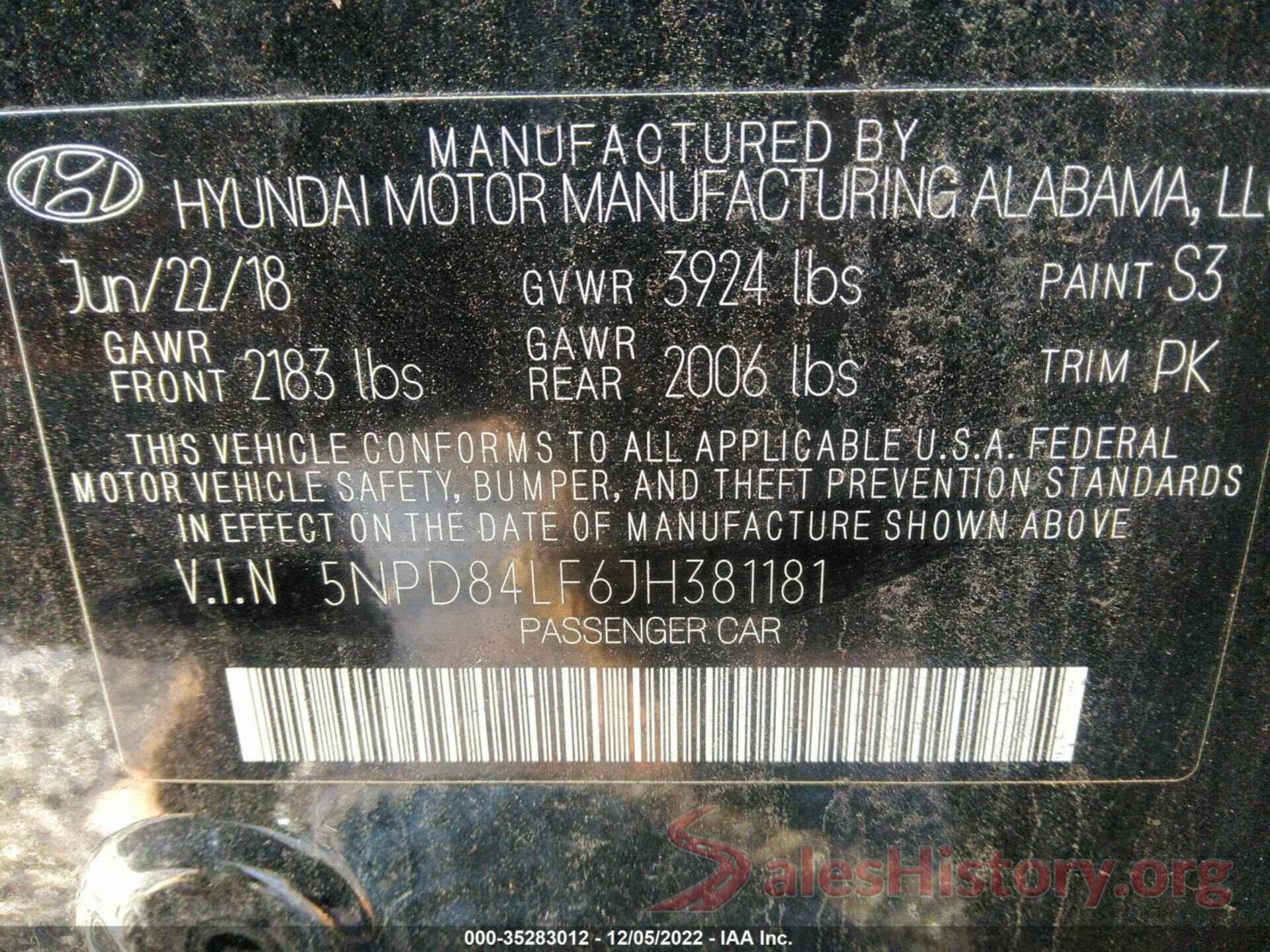 5NPD84LF6JH381181 2018 HYUNDAI ELANTRA