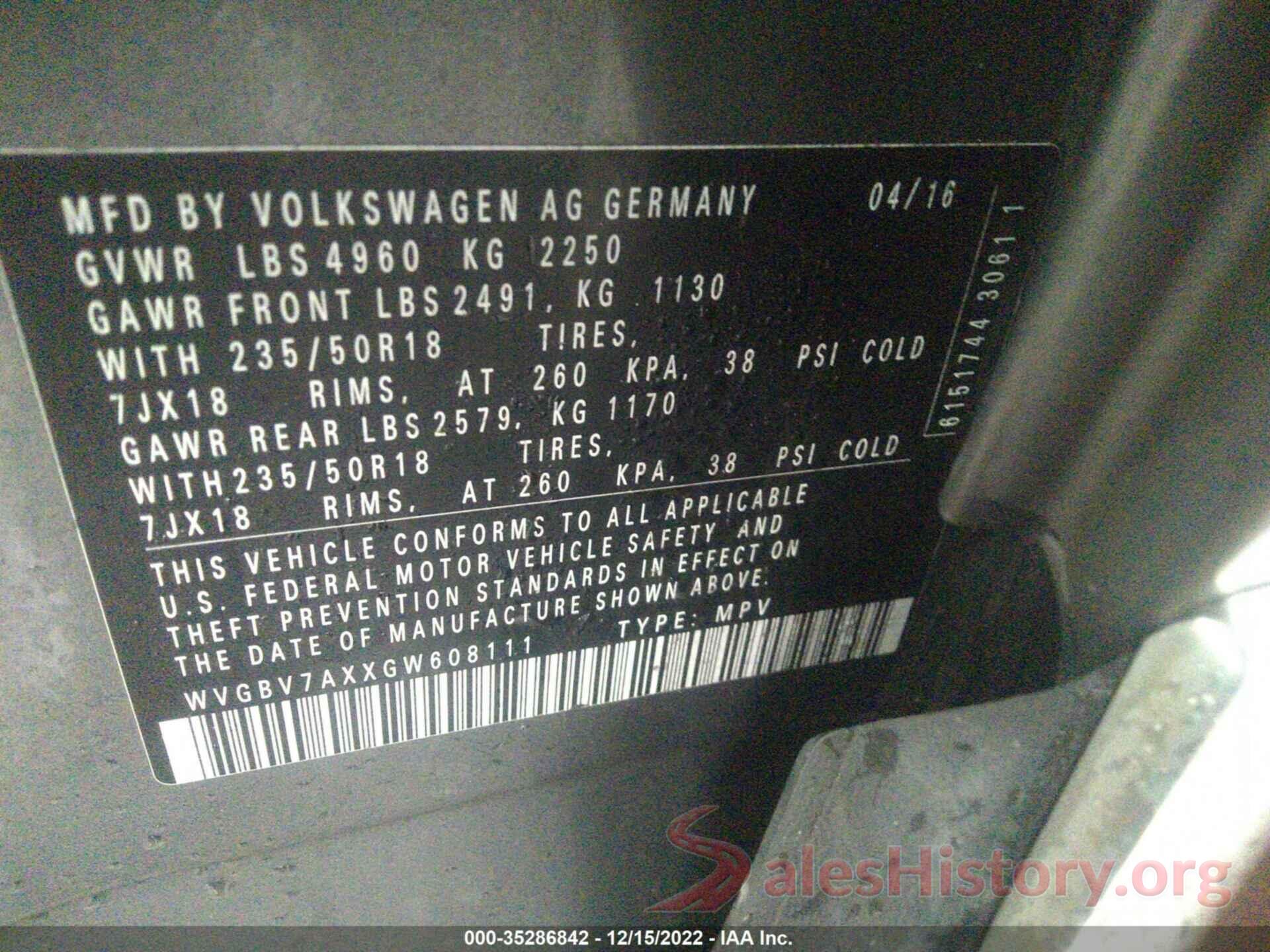 WVGBV7AXXGW608111 2016 VOLKSWAGEN TIGUAN