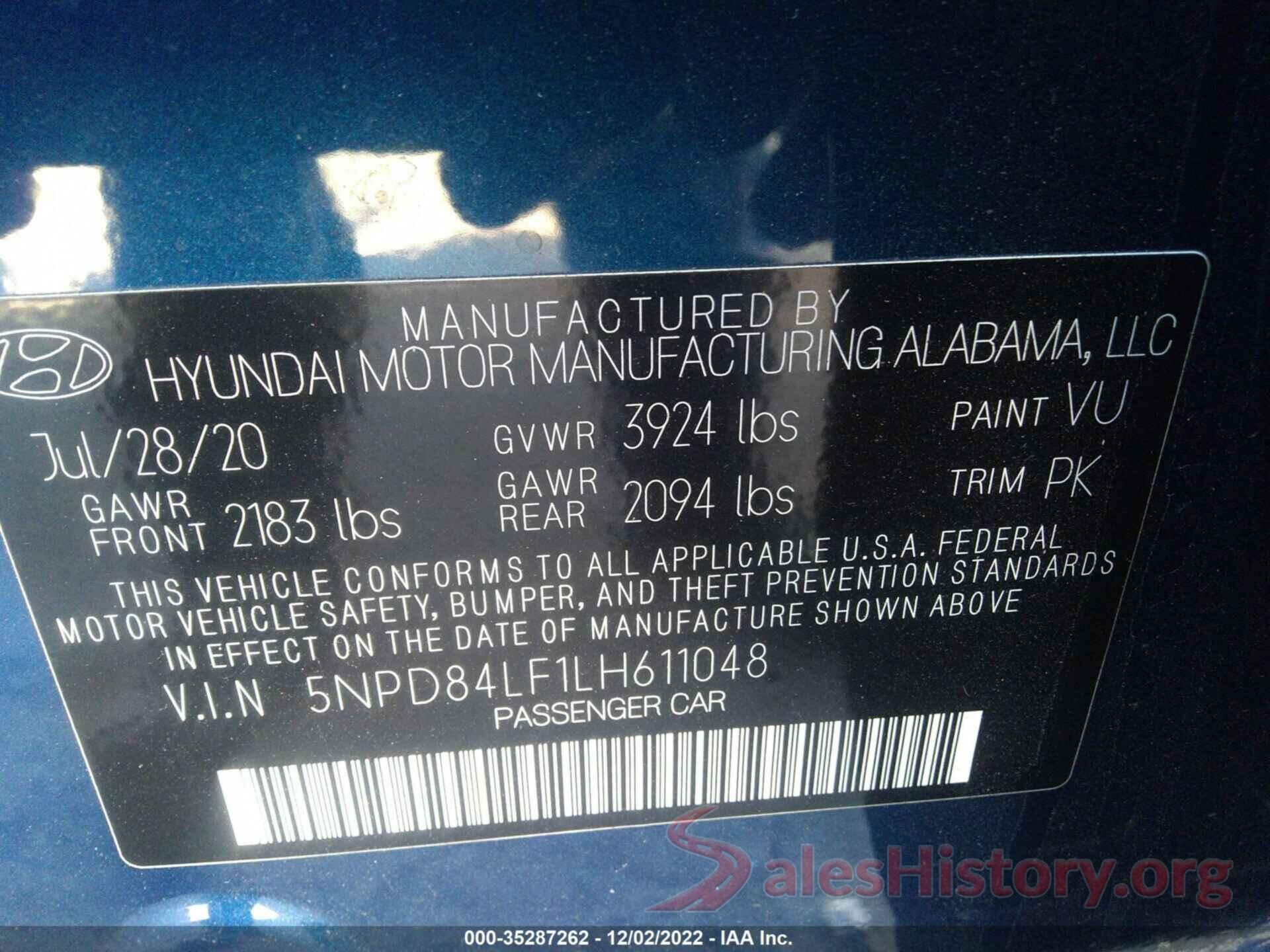 5NPD84LF1LH611048 2020 HYUNDAI ELANTRA