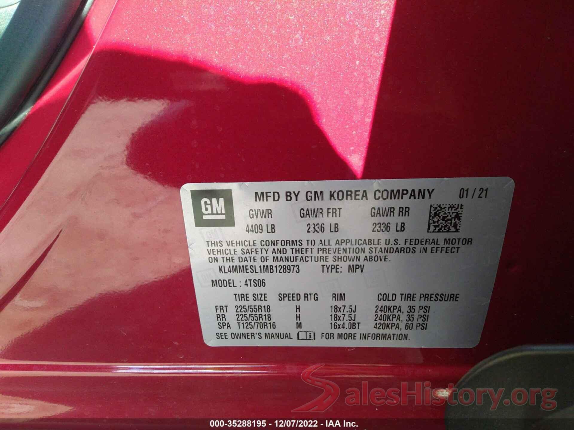 KL4MMESL1MB128973 2021 BUICK ENCORE GX