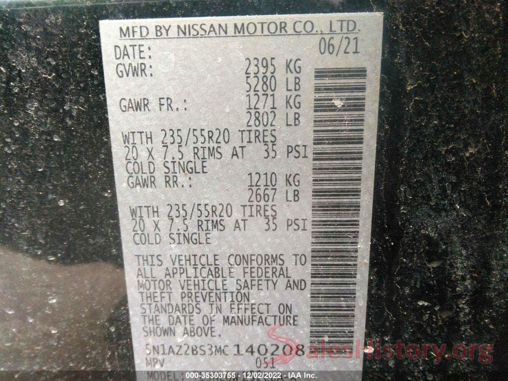 5N1AZ2BS3MC140208 2021 NISSAN MURANO