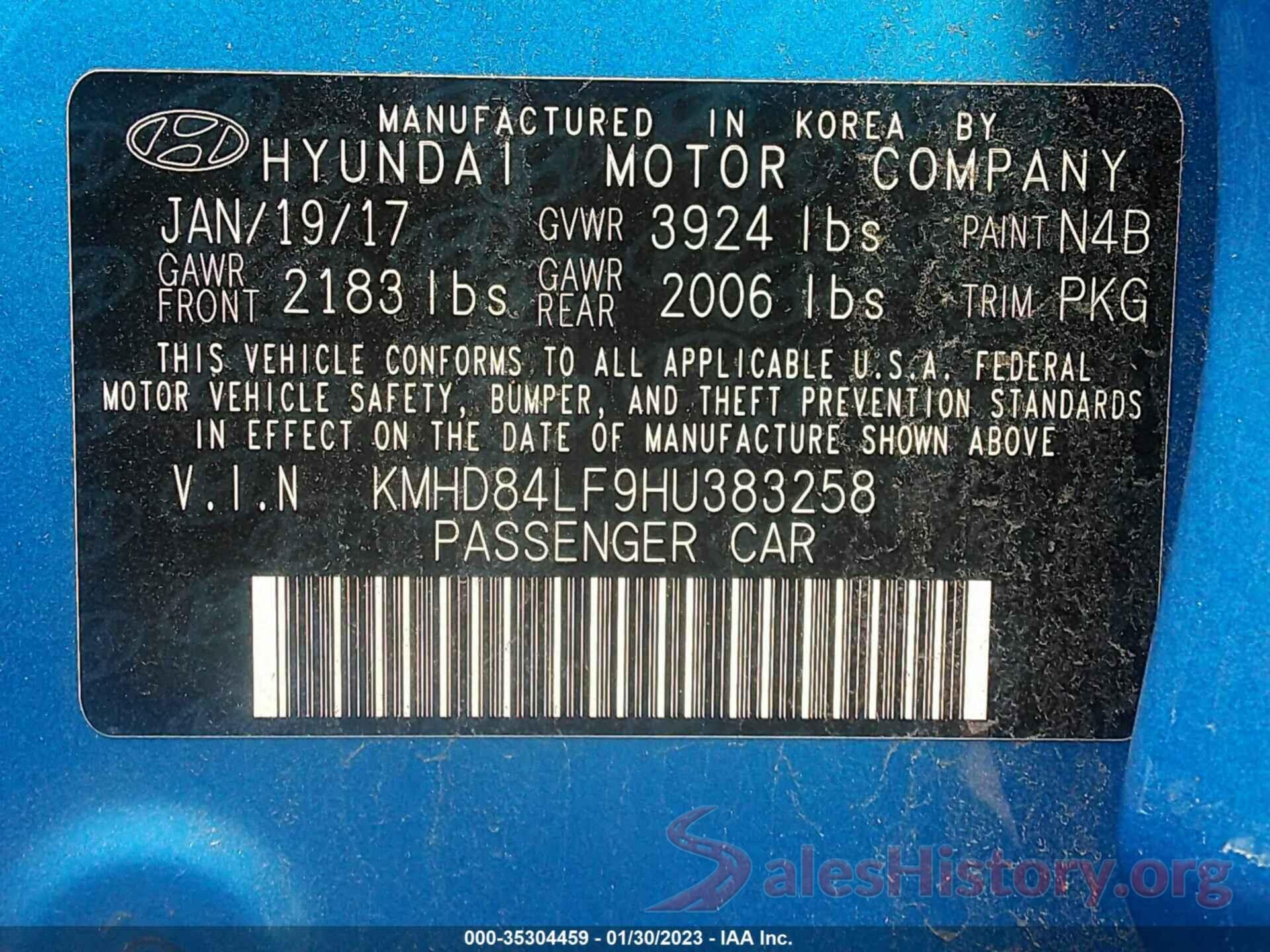 KMHD84LF9HU383258 2017 HYUNDAI ELANTRA