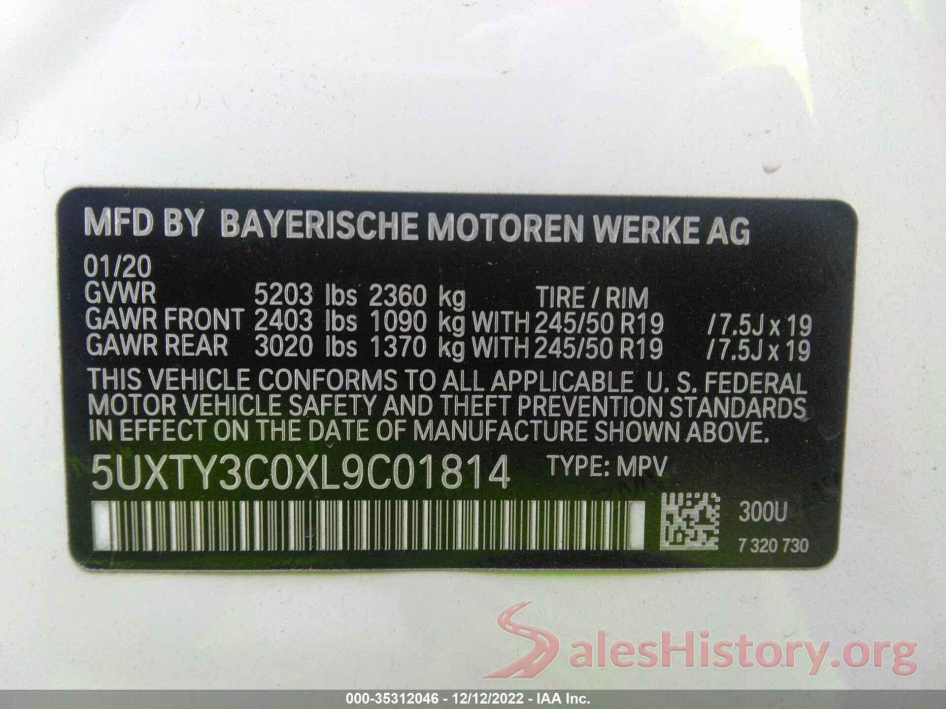 5UXTY3C0XL9C01814 2020 BMW X3