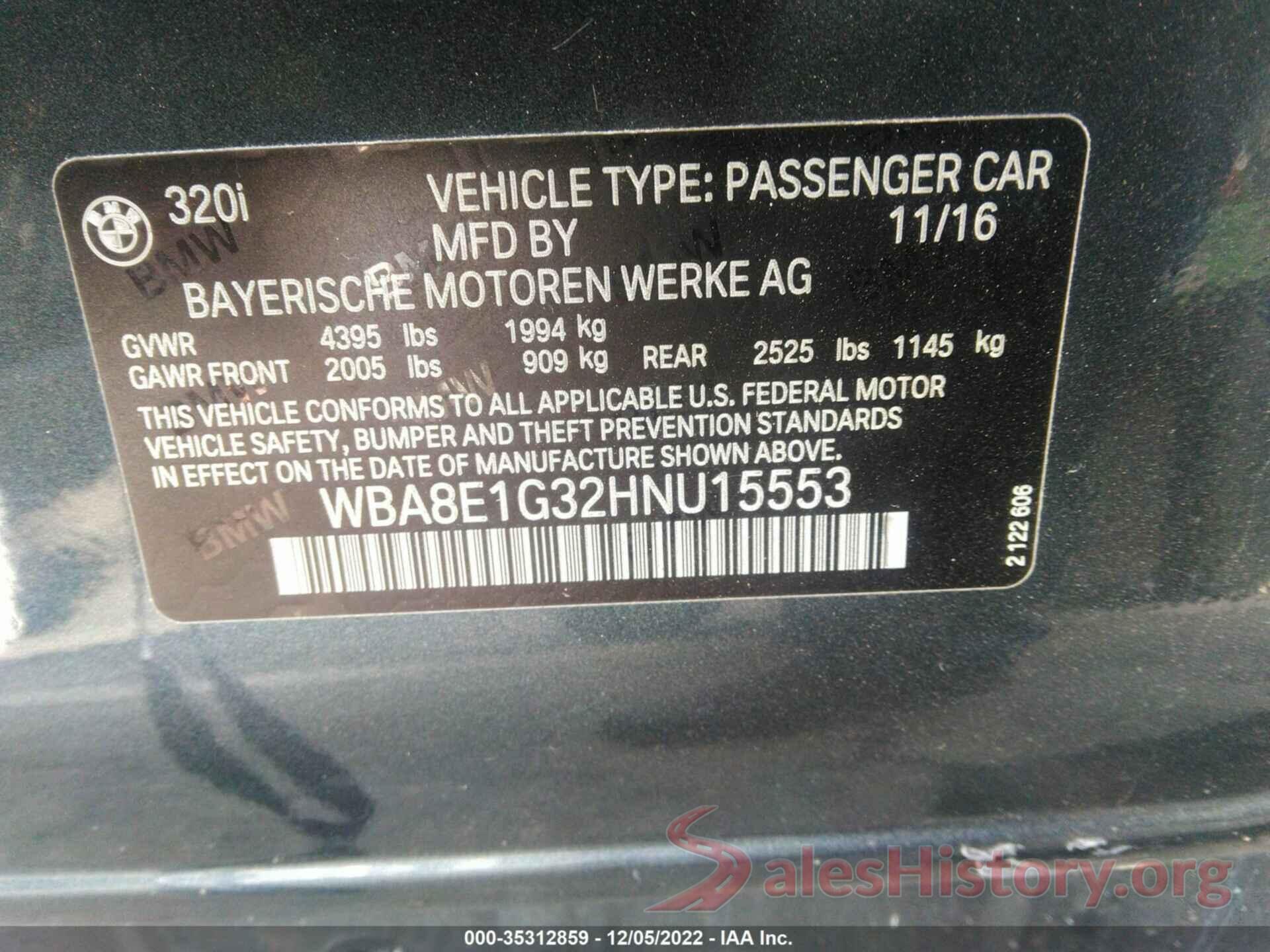 WBA8E1G32HNU15553 2017 BMW 3 SERIES