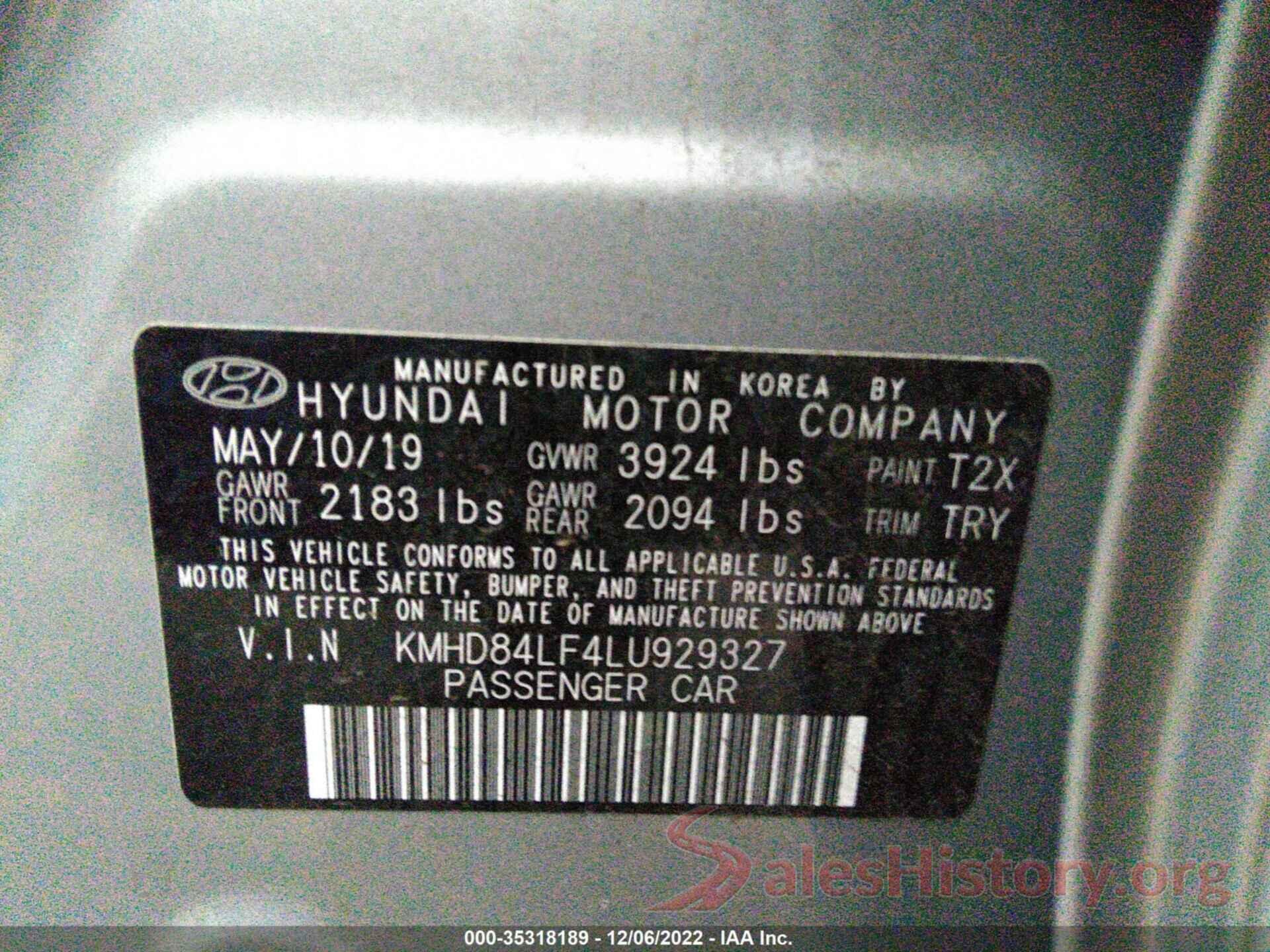 KMHD84LF4LU929327 2020 HYUNDAI ELANTRA