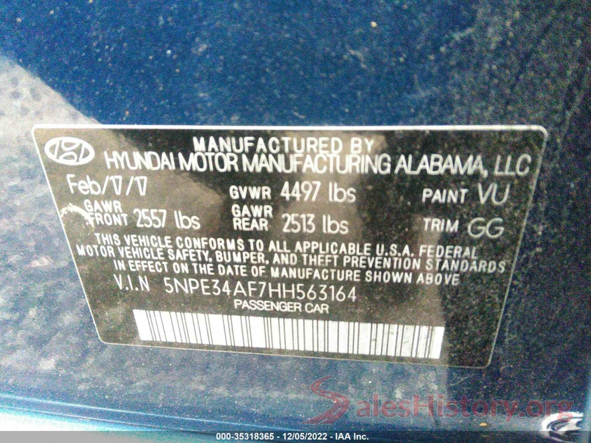 5NPE34AF7HH563164 2017 HYUNDAI SONATA