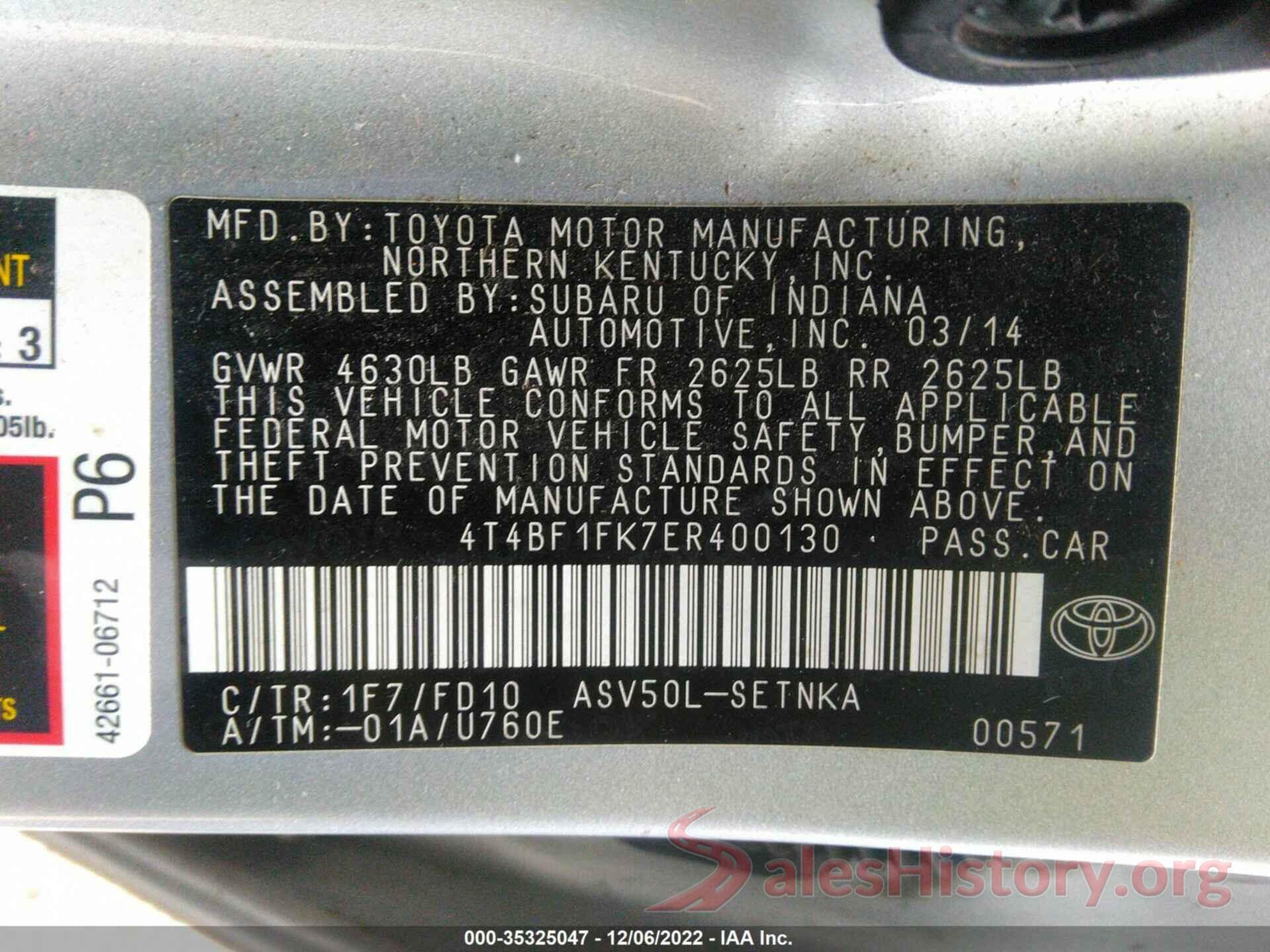 4T4BF1FK7ER400130 2014 TOYOTA CAMRY