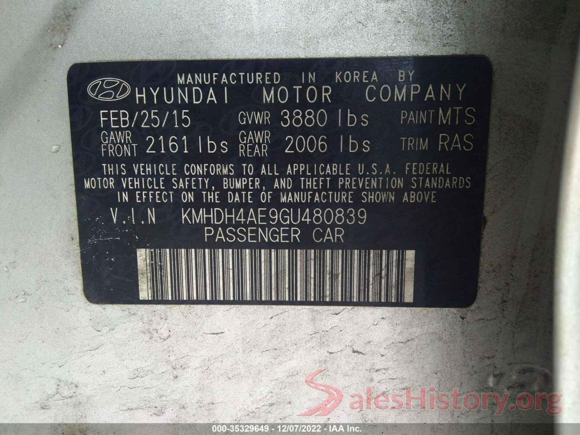 KMHDH4AE9GU480839 2016 HYUNDAI ELANTRA