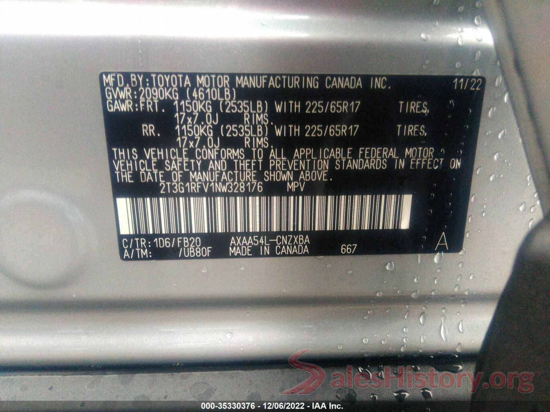 2T3G1RFV1NW328176 2022 TOYOTA RAV4