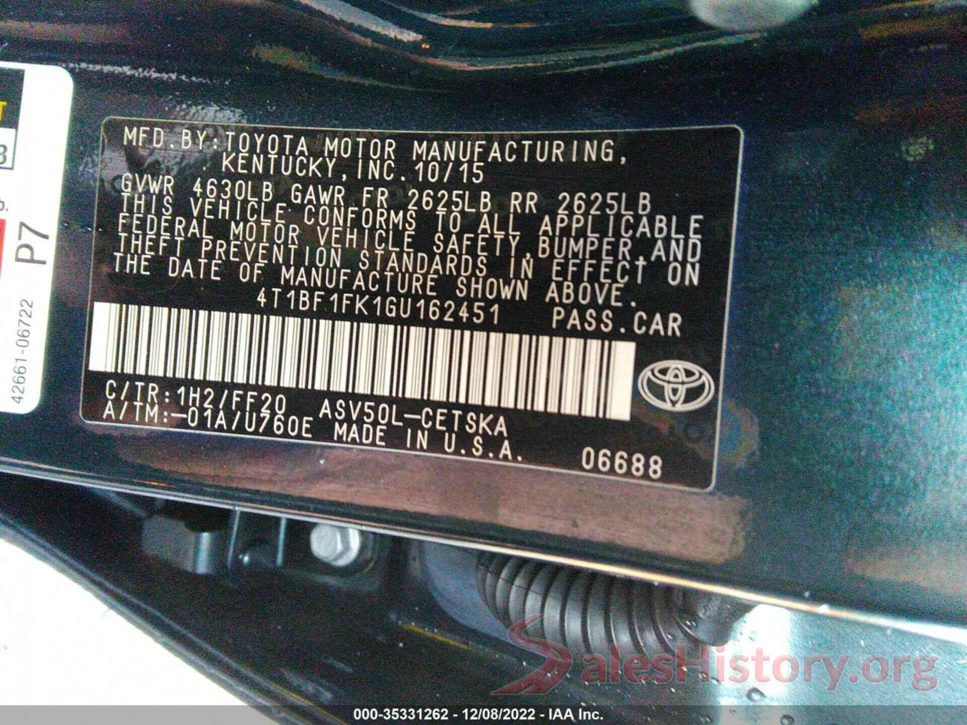 4T1BF1FK1GU162451 2016 TOYOTA CAMRY