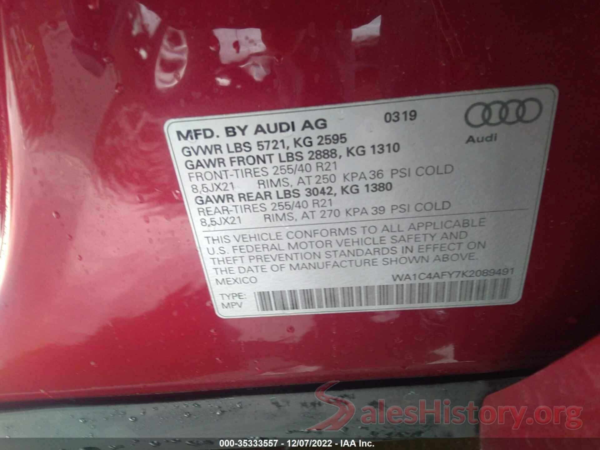 WA1C4AFY7K2089491 2019 AUDI SQ5