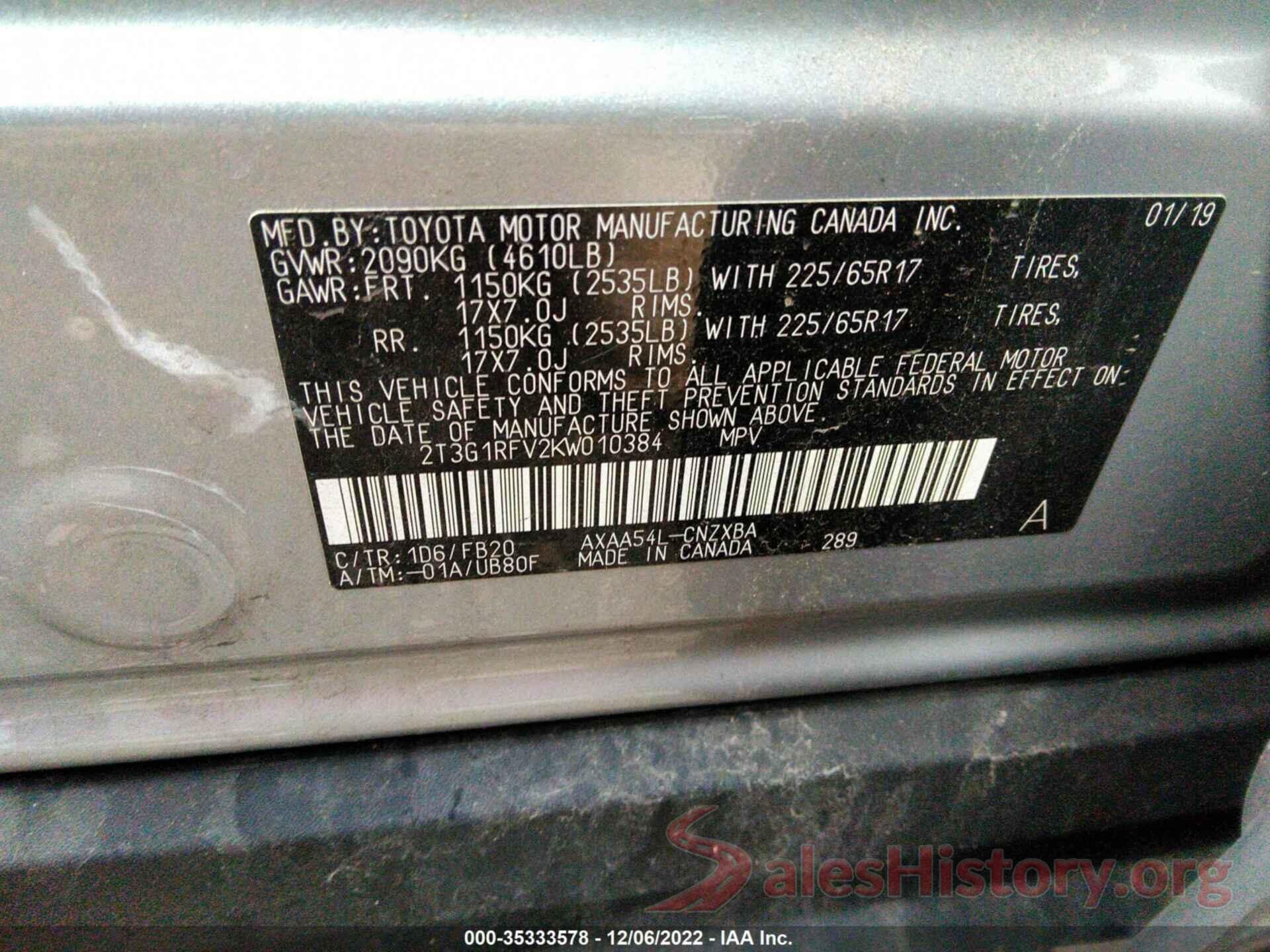 2T3G1RFV2KW010384 2019 TOYOTA RAV4