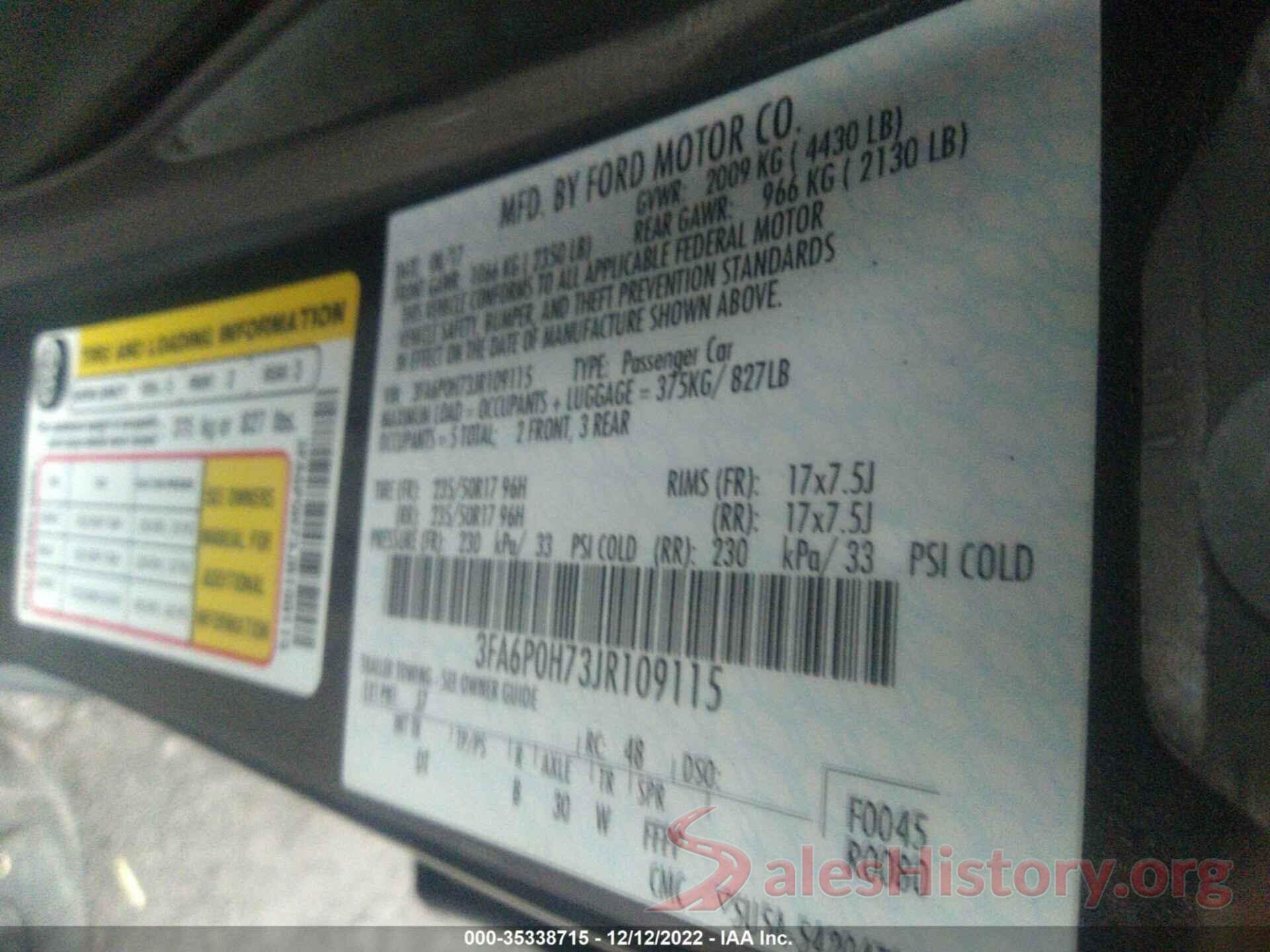 3FA6P0H73JR109115 2018 FORD FUSION