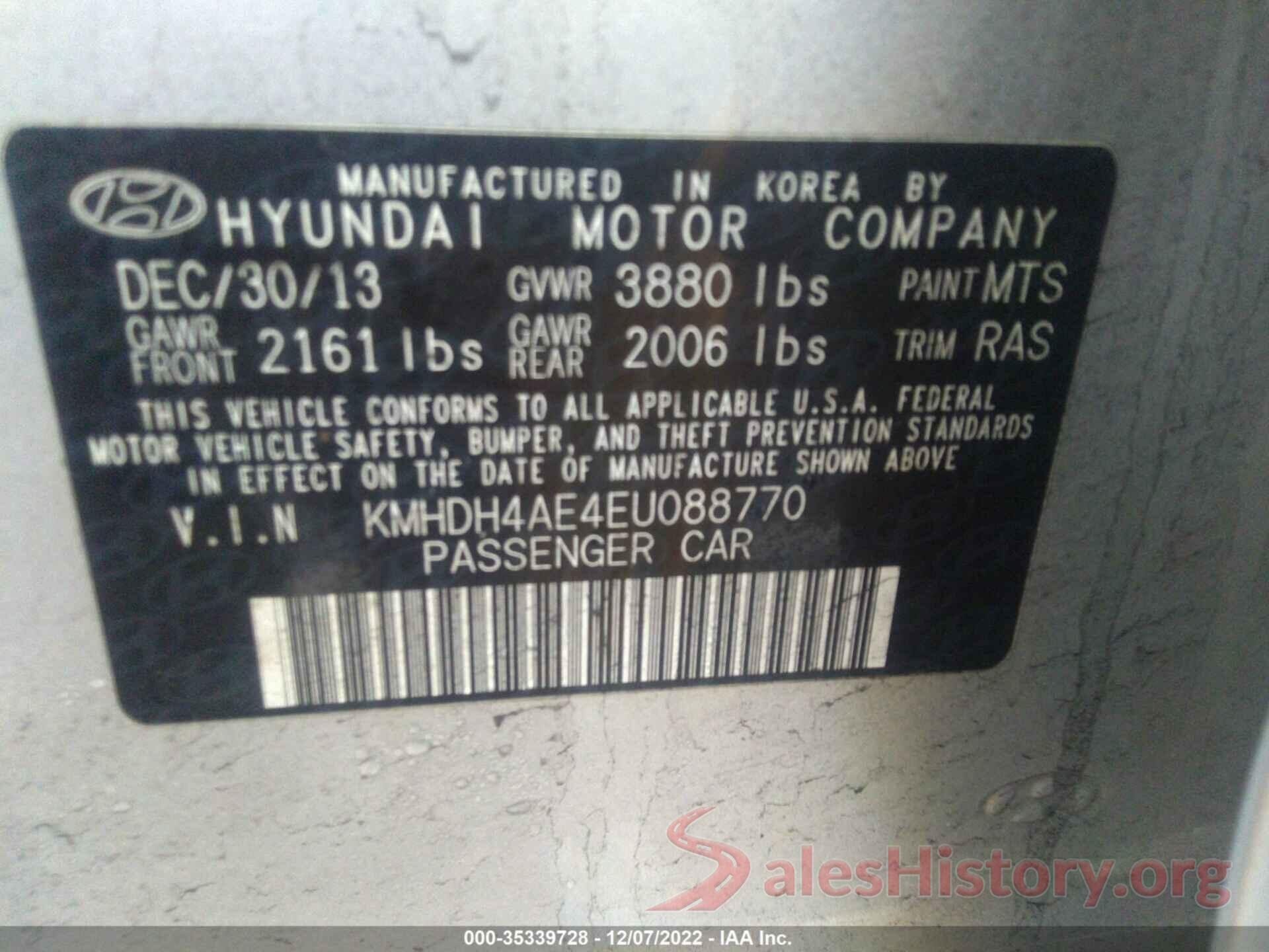 KMHDH4AE4EU088770 2014 HYUNDAI ELANTRA