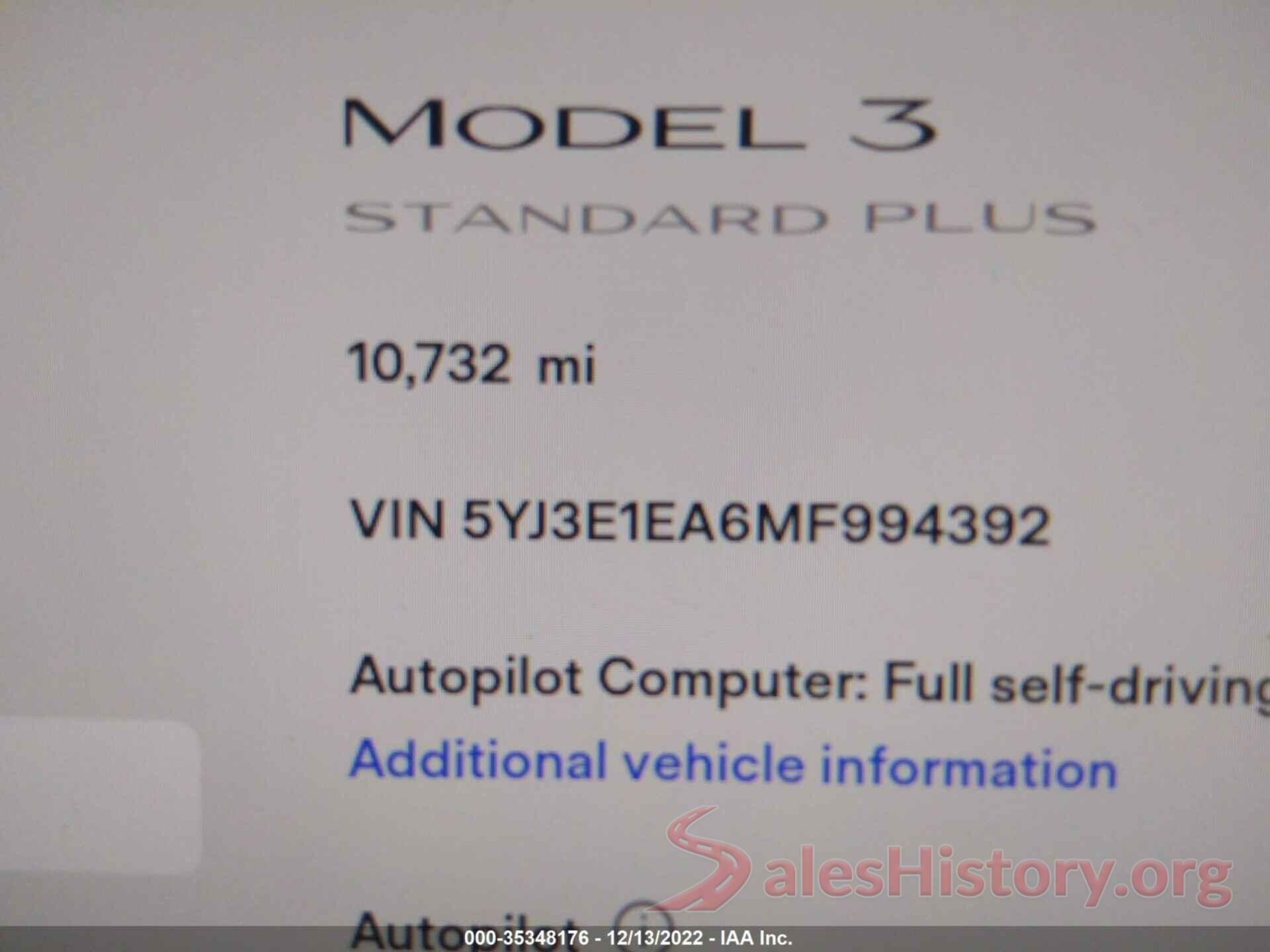 5YJ3E1EA6MF994392 2021 TESLA MODEL 3