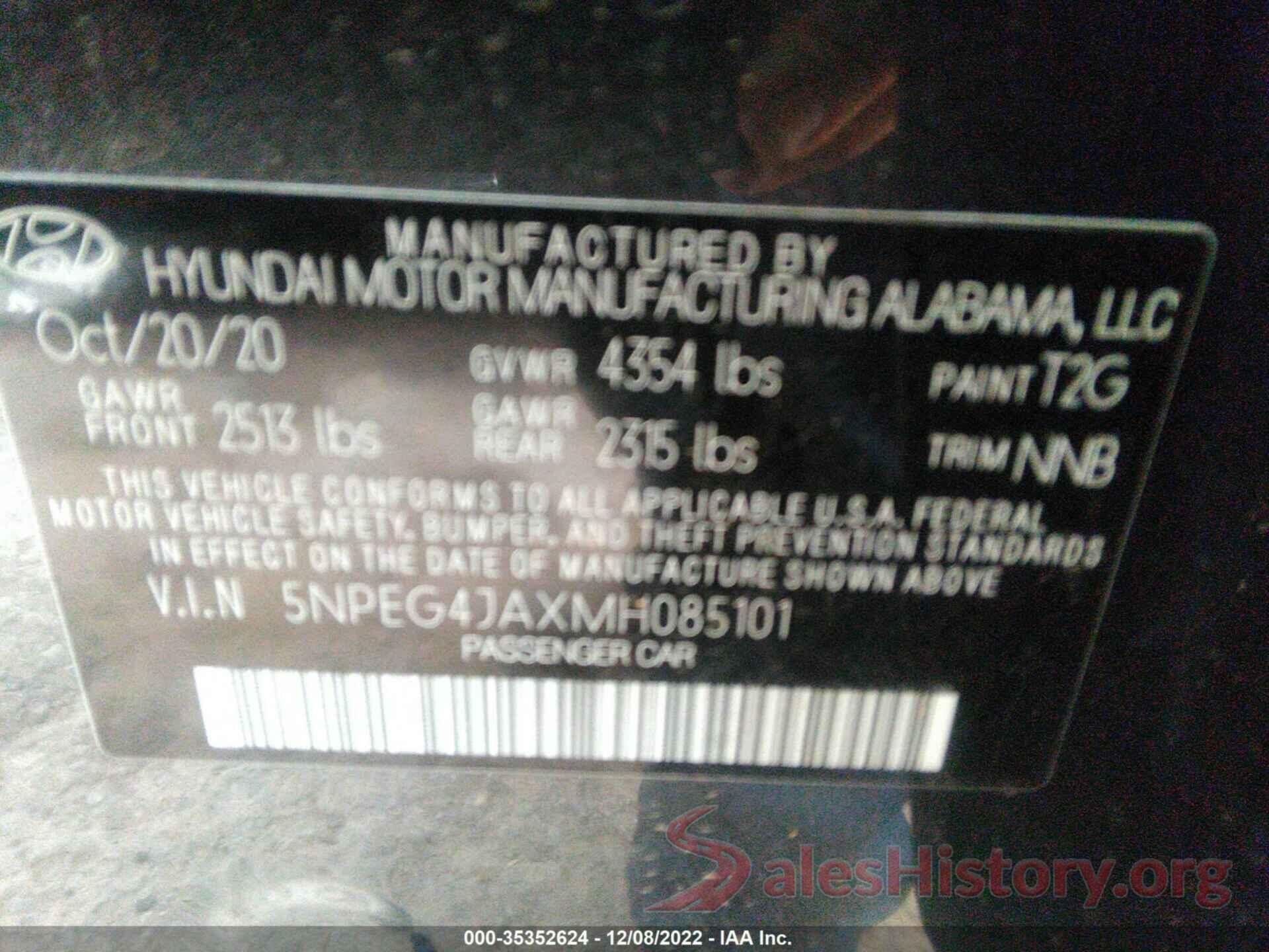 5NPEG4JAXMH085101 2021 HYUNDAI SONATA