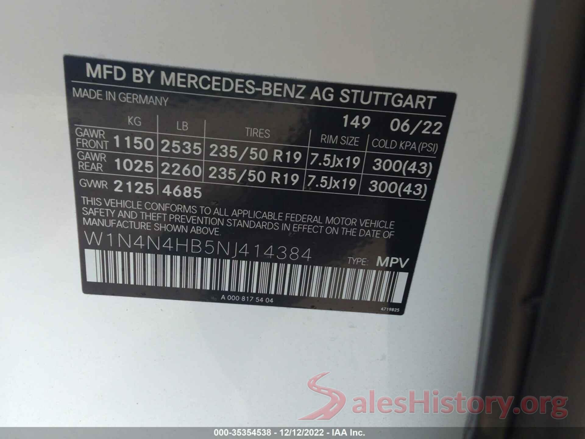 W1N4N4HB5NJ414384 2022 MERCEDES-BENZ GLA