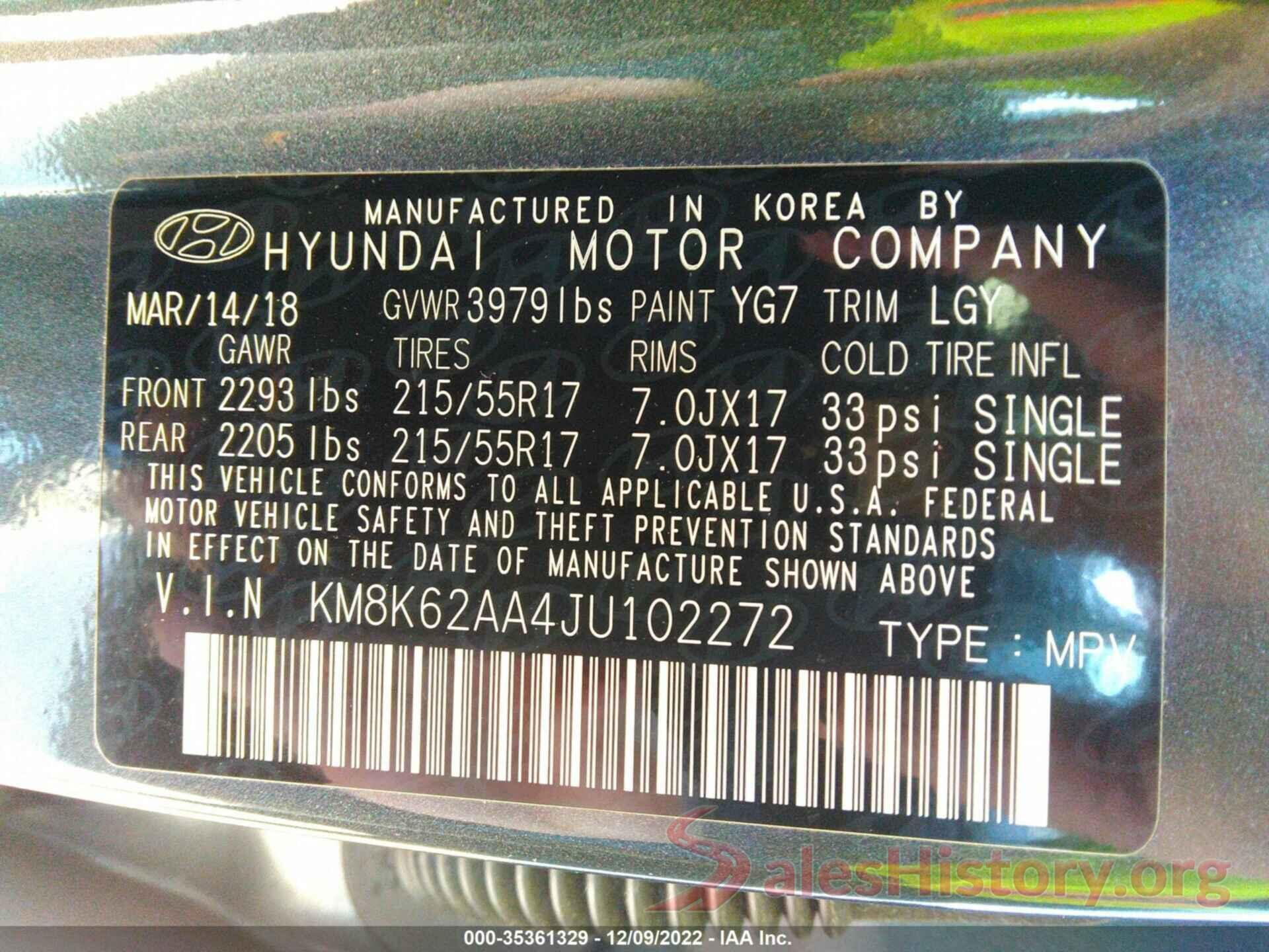 KM8K62AA4JU102272 2018 HYUNDAI KONA