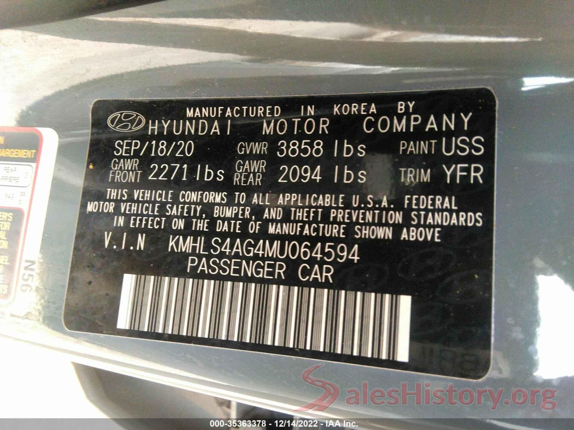 KMHLS4AG4MU064594 2021 HYUNDAI ELANTRA