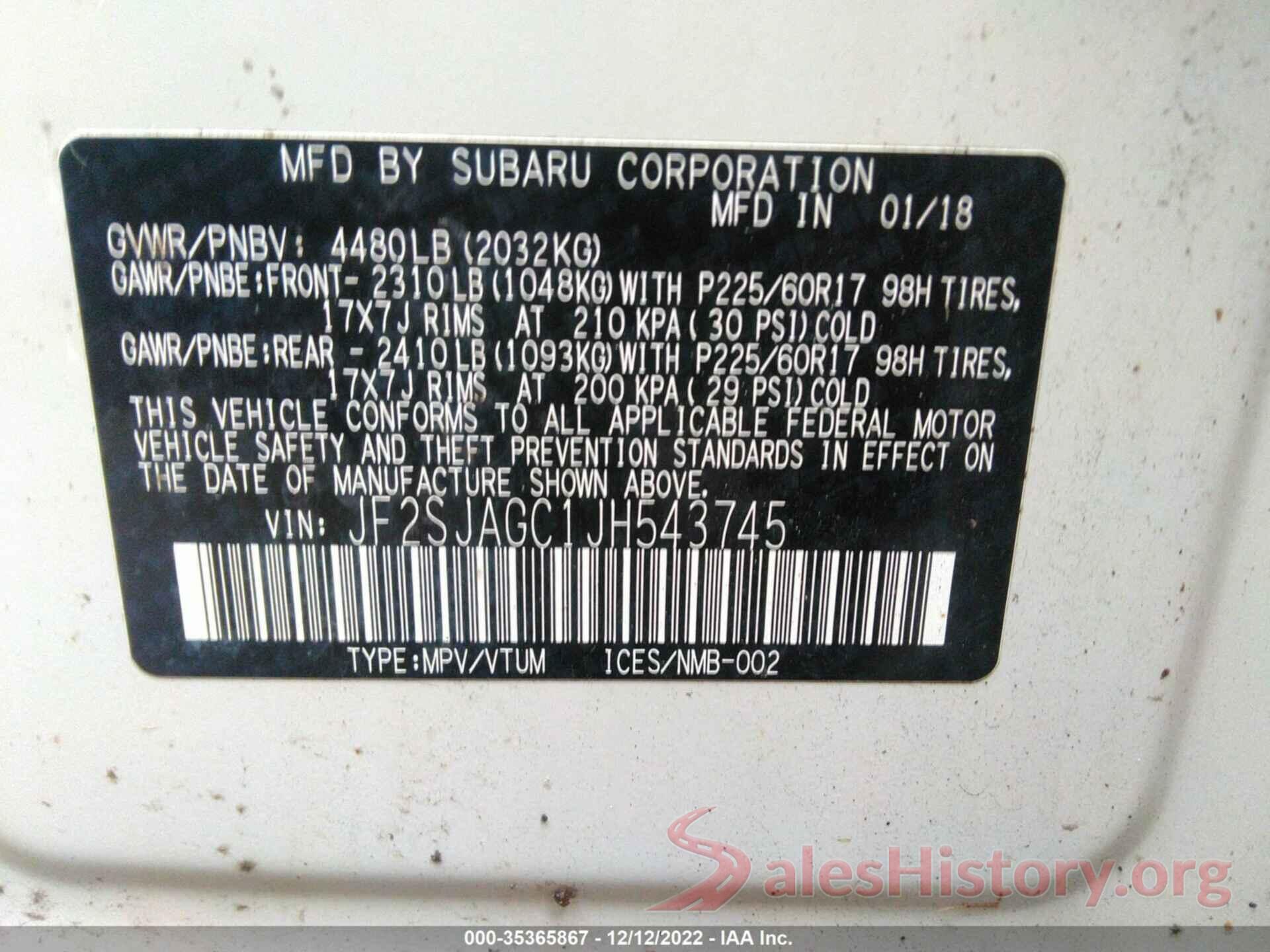 JF2SJAGC1JH543745 2018 SUBARU FORESTER