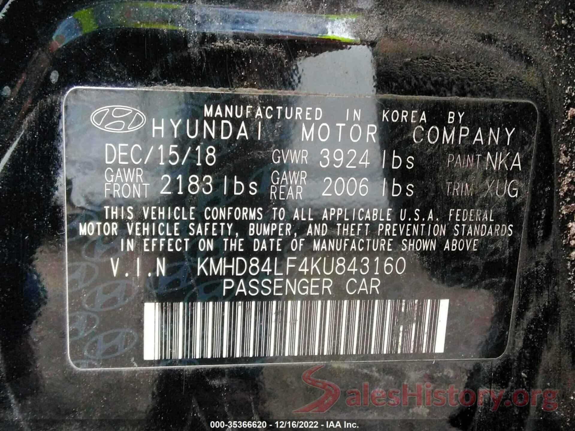 KMHD84LF4KU843160 2019 HYUNDAI ELANTRA