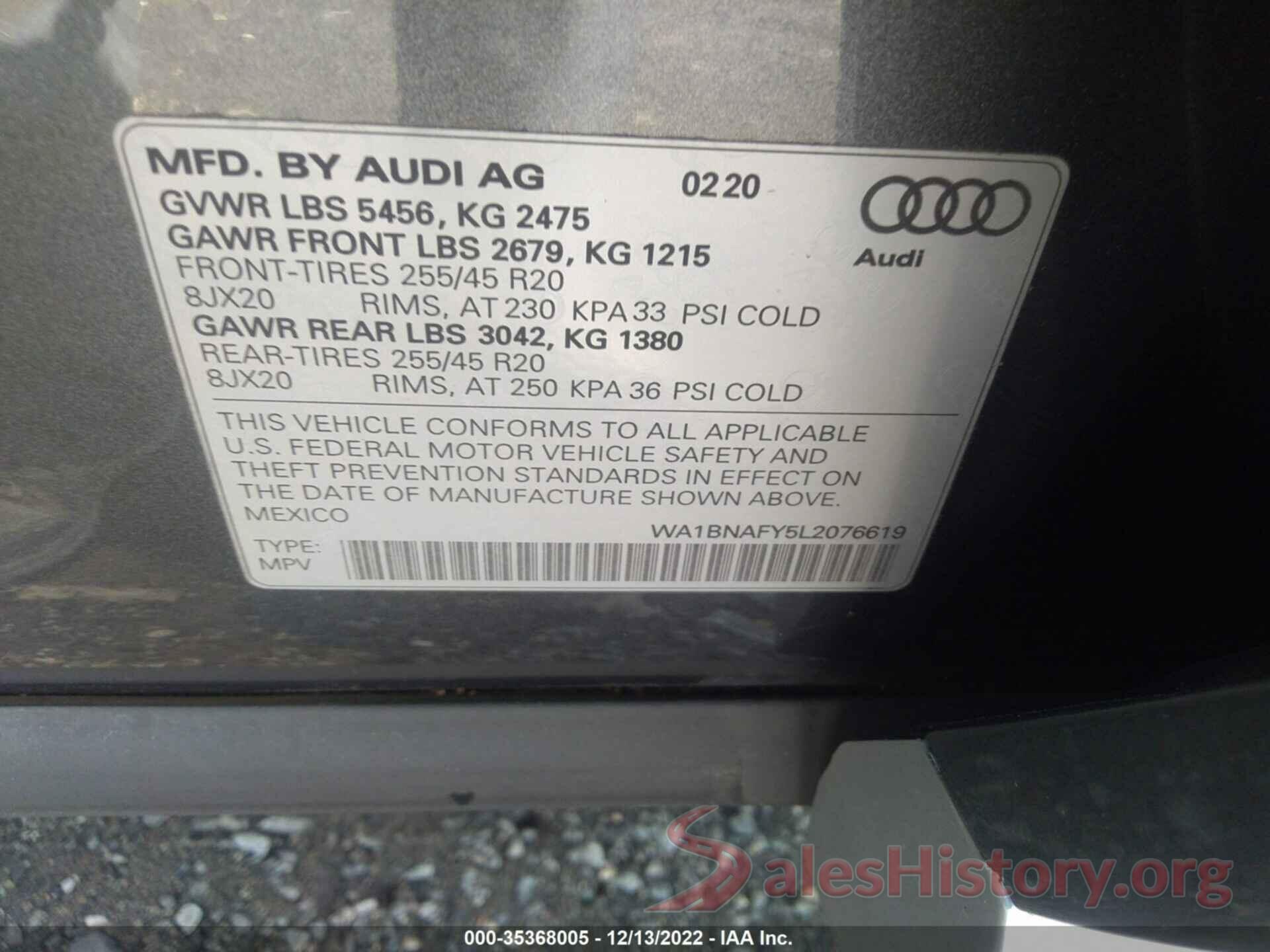 WA1BNAFY5L2076619 2020 AUDI Q5