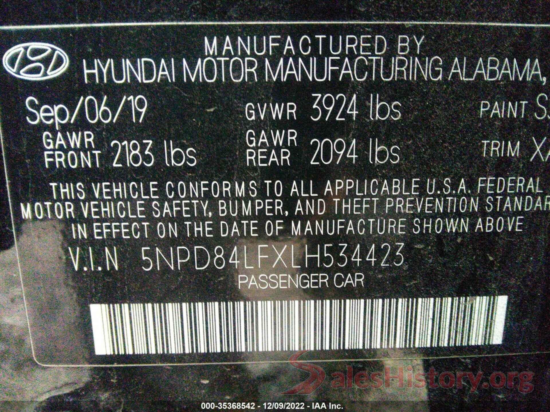 5NPD84LFXLH534423 2020 HYUNDAI ELANTRA