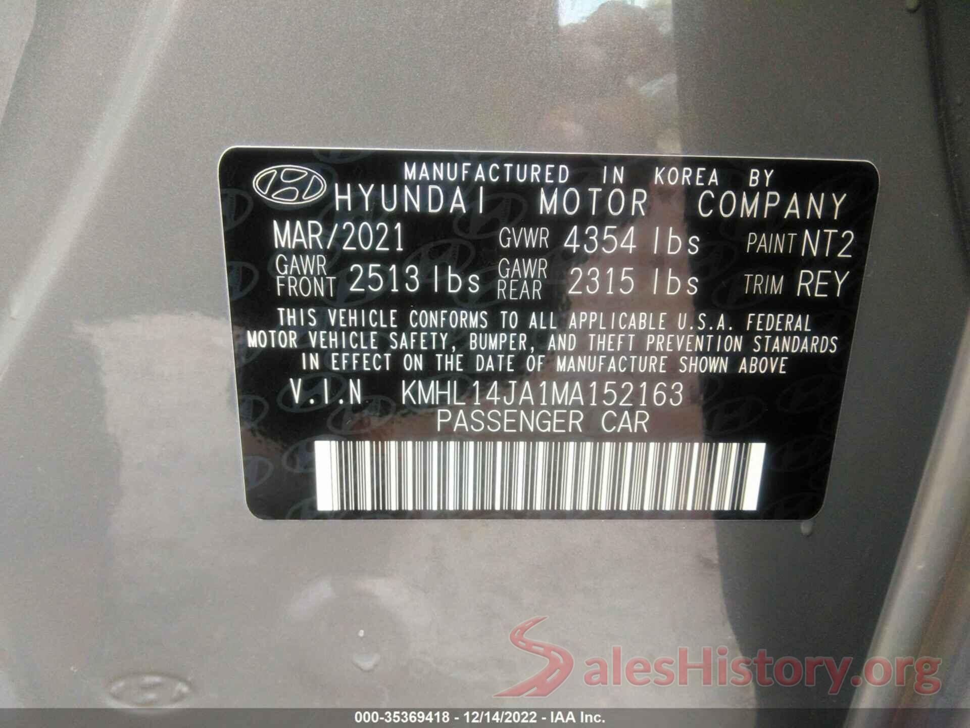 KMHL14JA1MA152163 2021 HYUNDAI SONATA