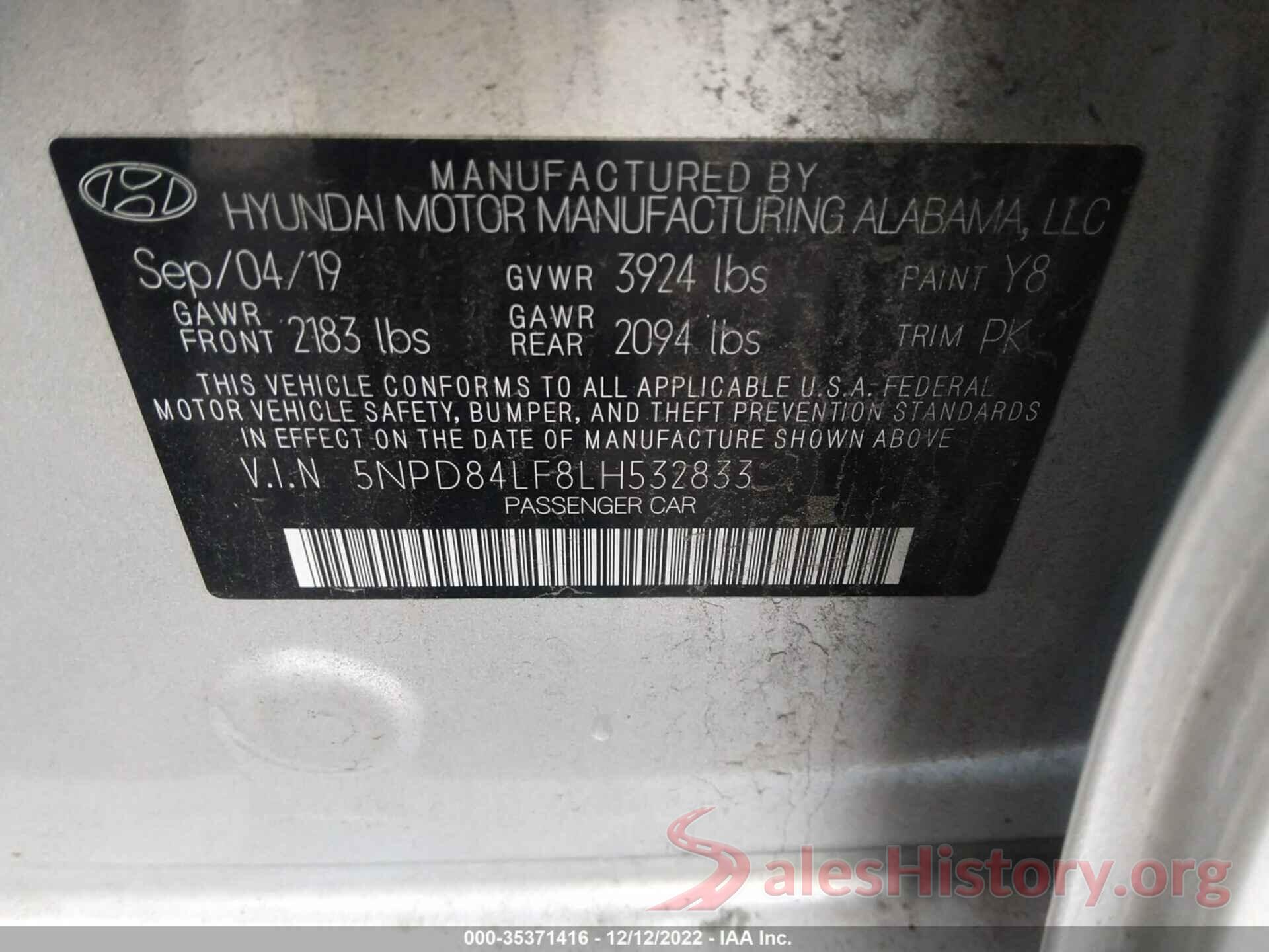 5NPD84LF8LH532833 2020 HYUNDAI ELANTRA