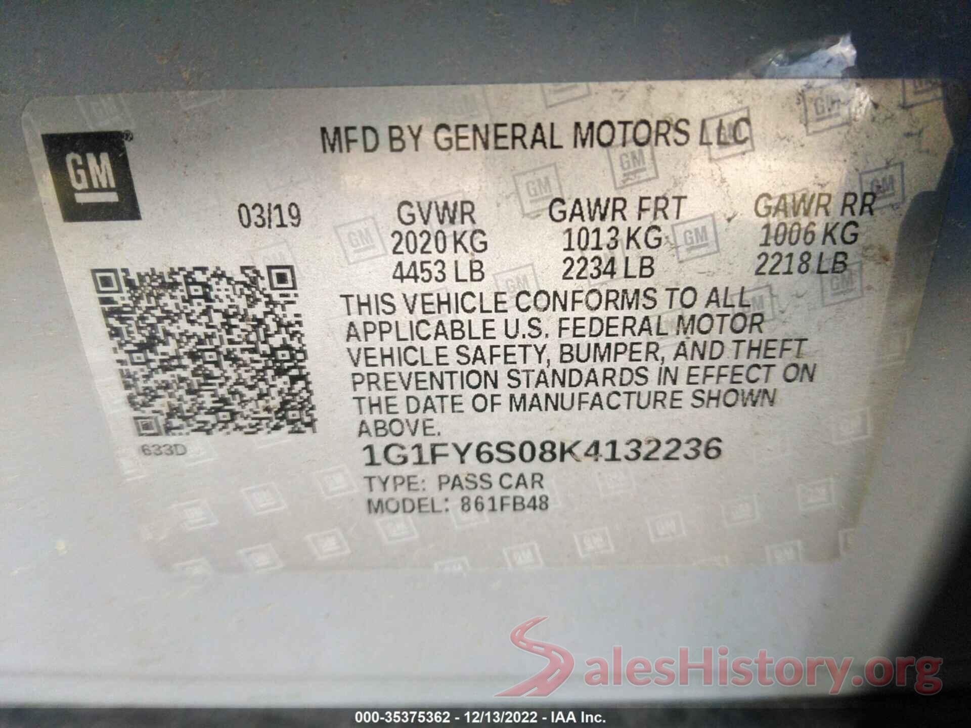 1G1FY6S08K4132236 2019 CHEVROLET BOLT EV