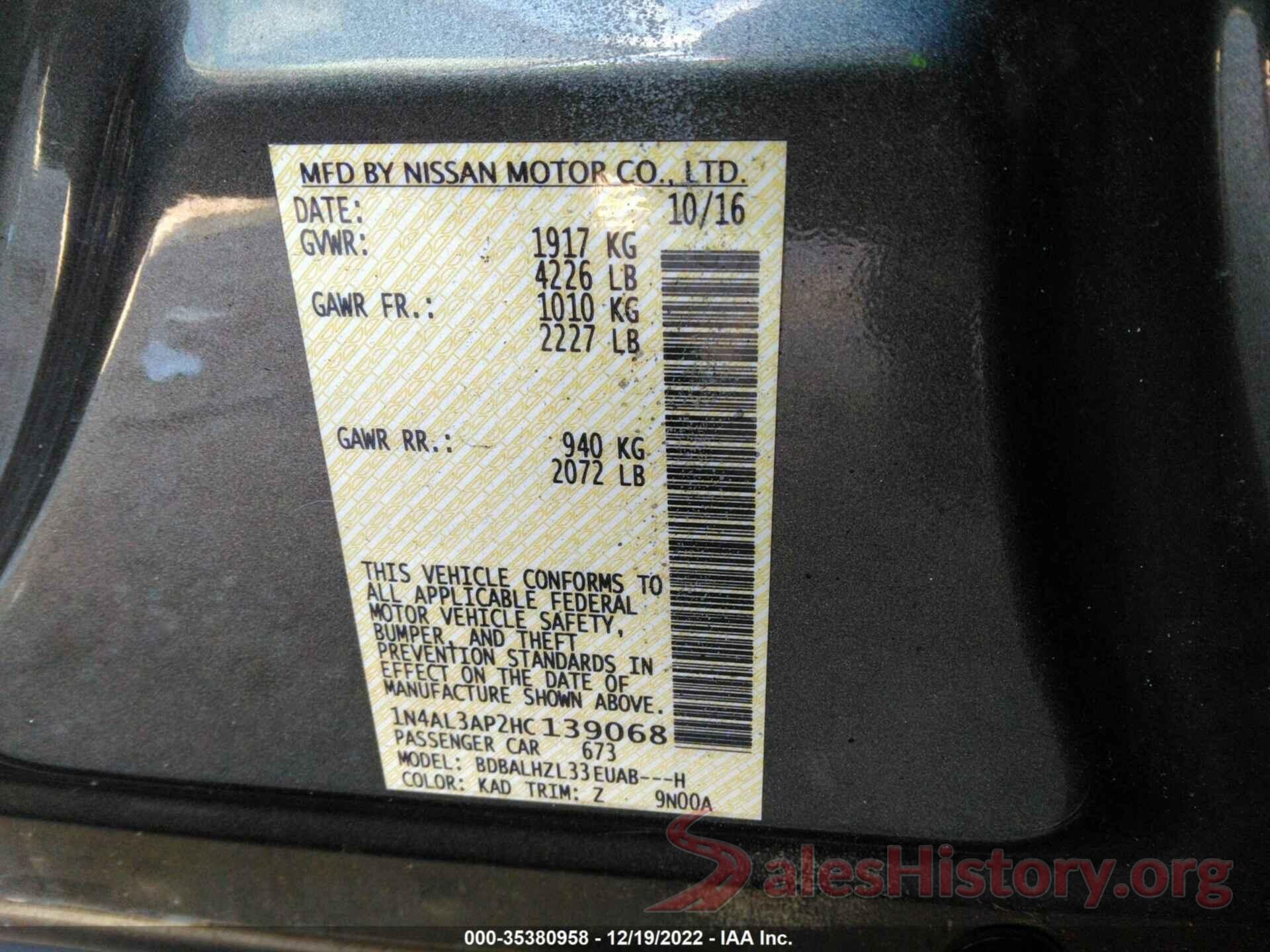 1N4AL3AP2HC139068 2017 NISSAN ALTIMA