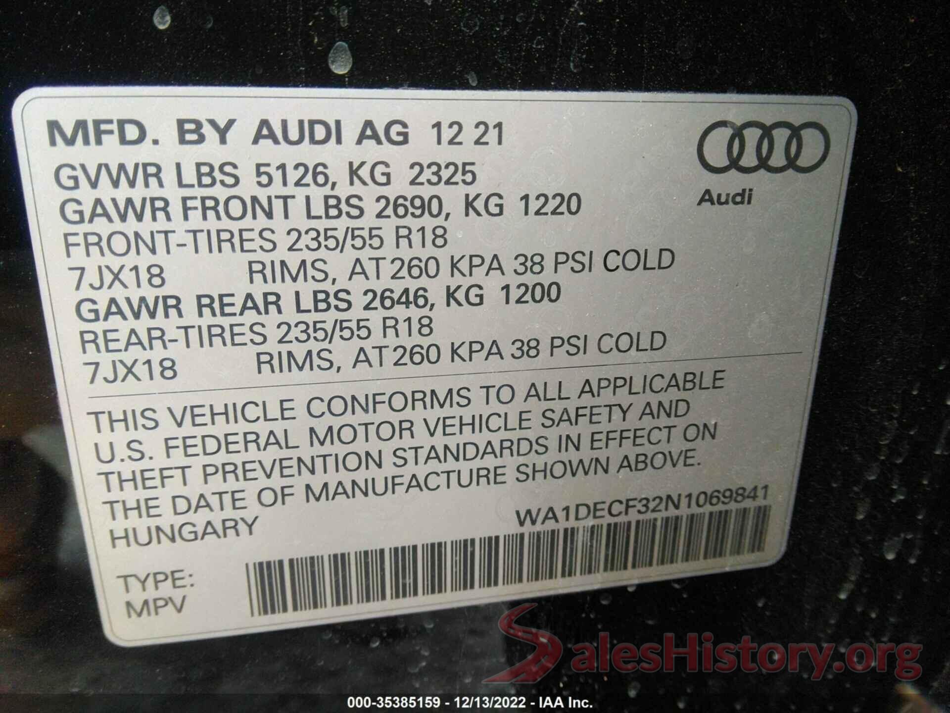 WA1DECF32N1069841 2022 AUDI Q3