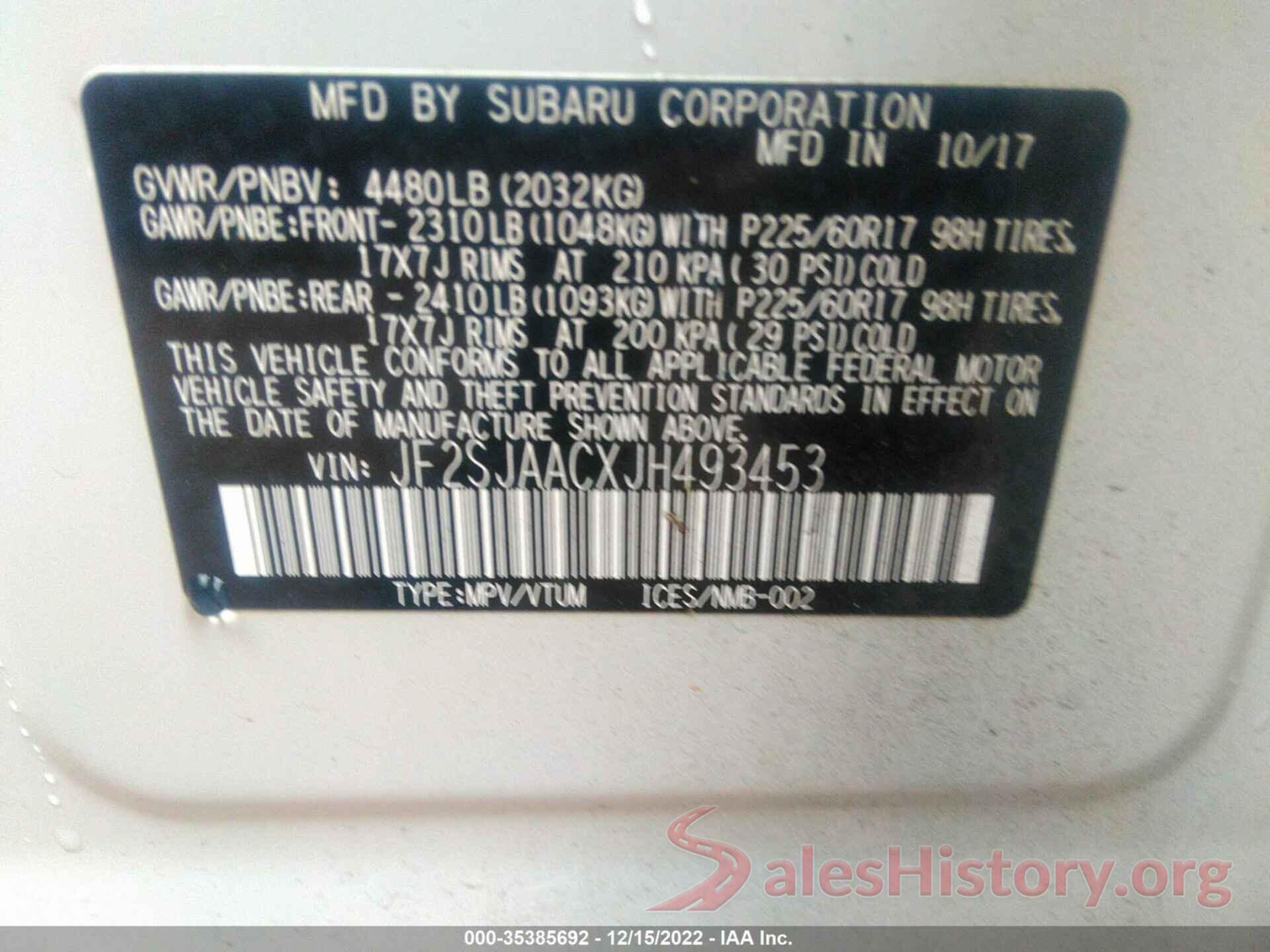 JF2SJAACXJH493453 2018 SUBARU FORESTER