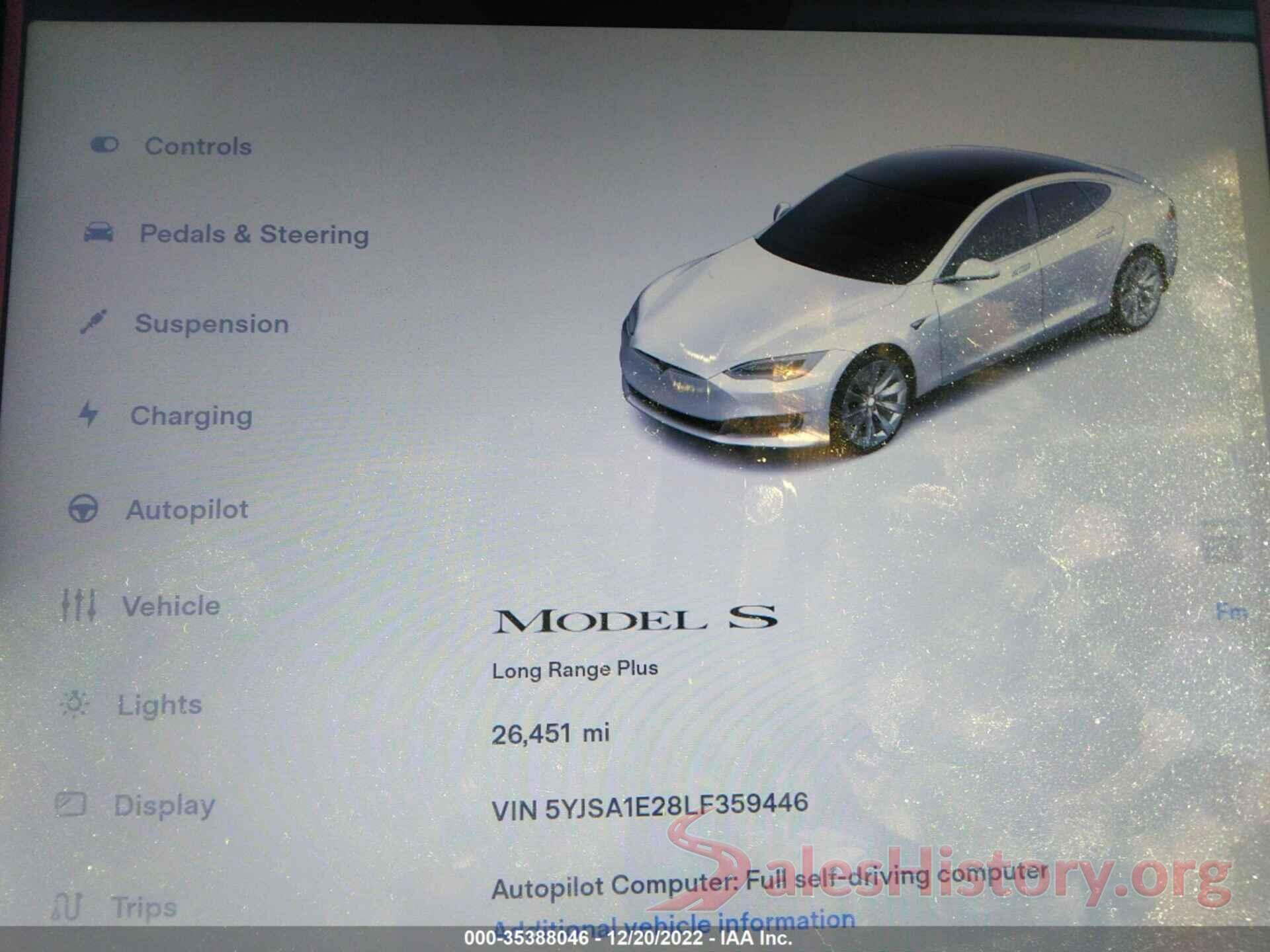 5YJSA1E28LF359446 2020 TESLA MODEL S