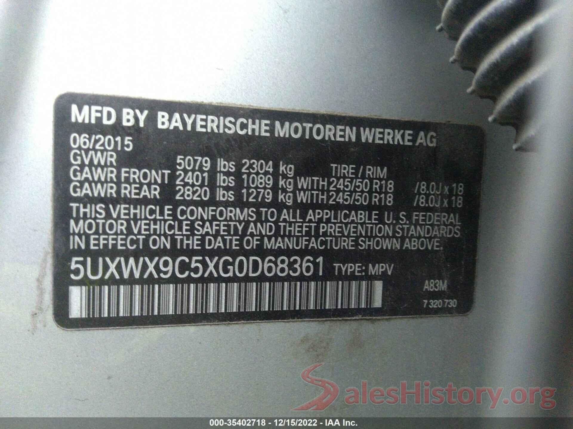 5UXWX9C5XG0D68361 2016 BMW X3