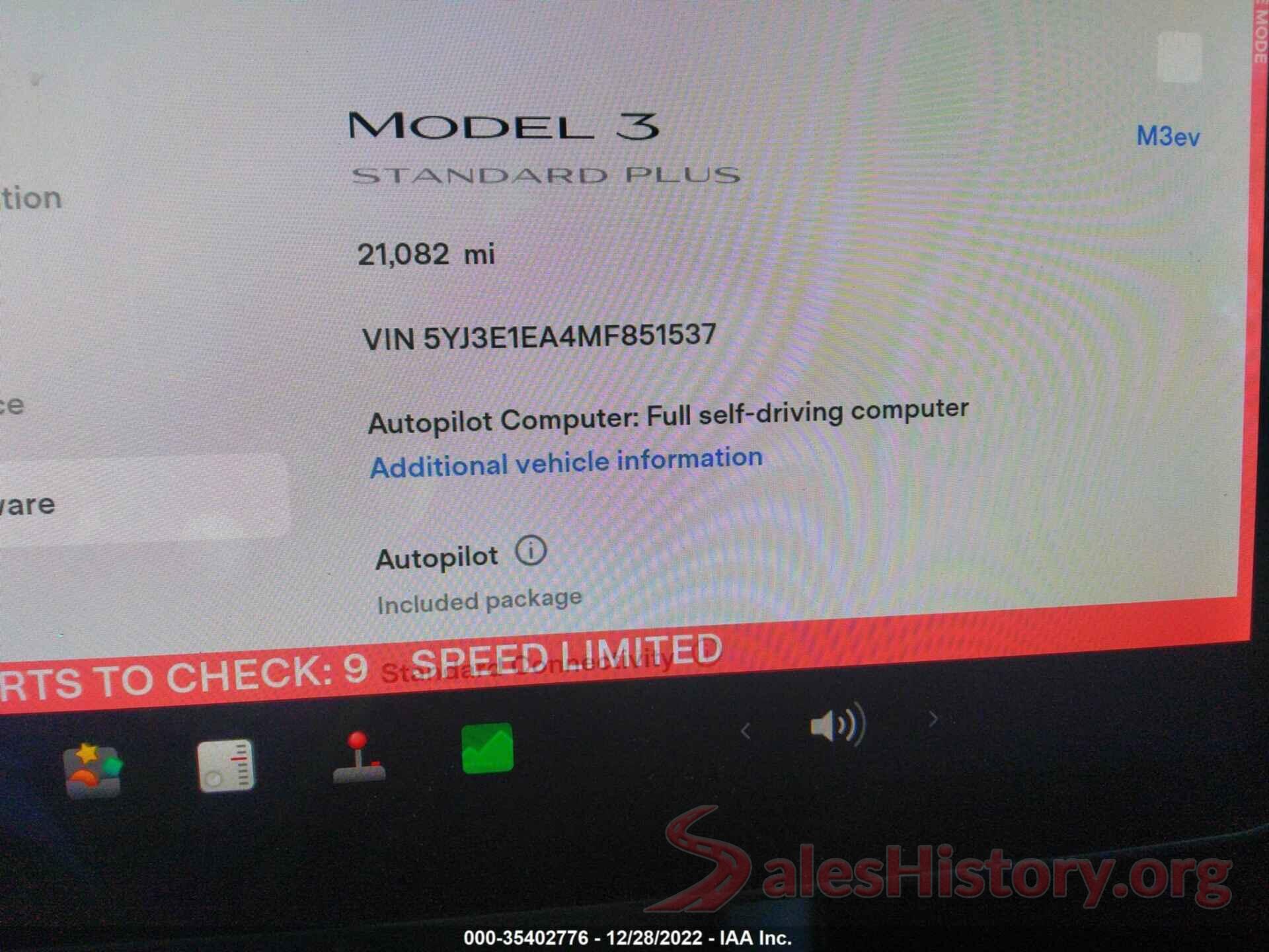 5YJ3E1EA4MF851537 2021 TESLA MODEL 3