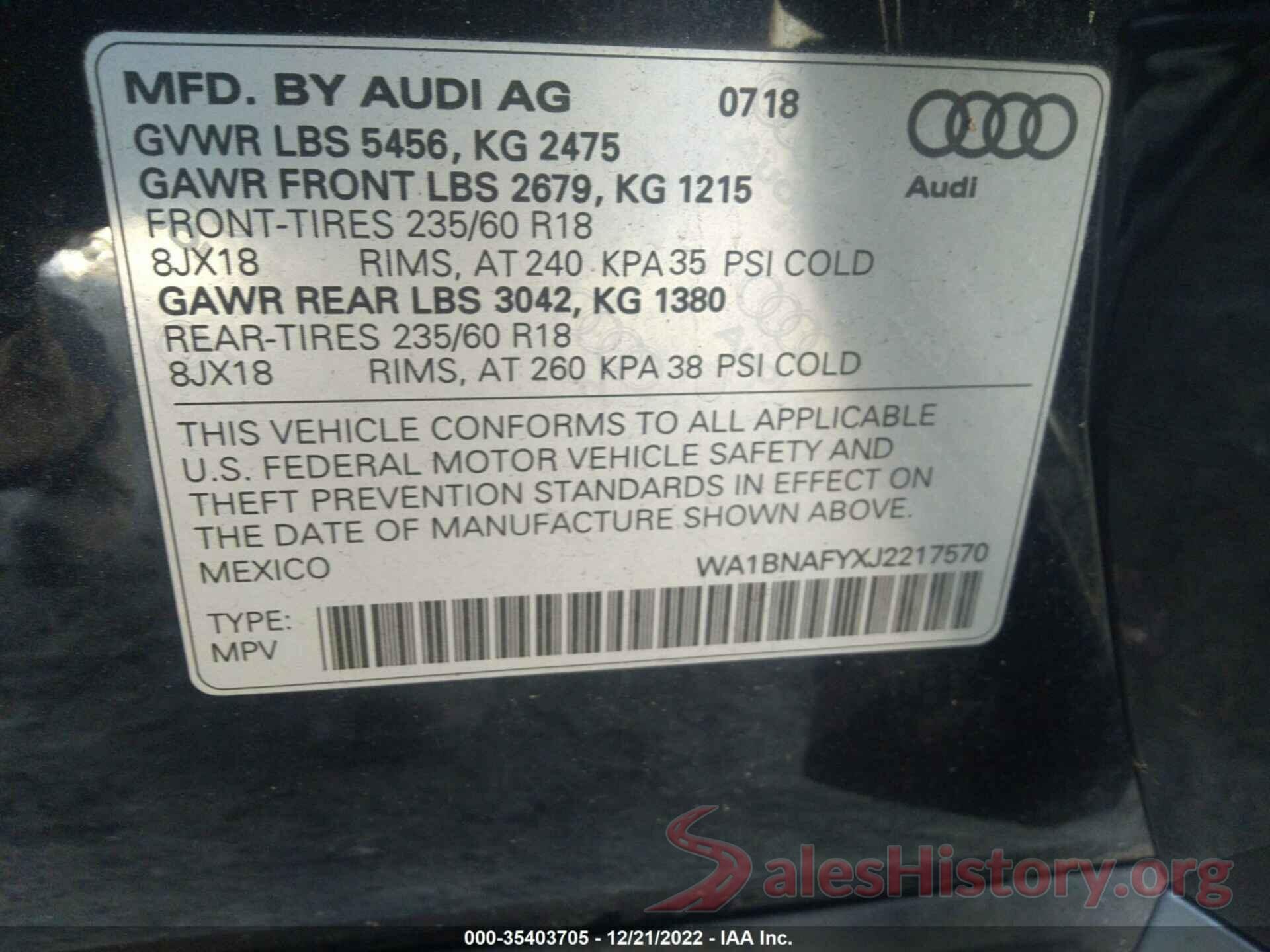 WA1BNAFYXJ2217570 2018 AUDI Q5