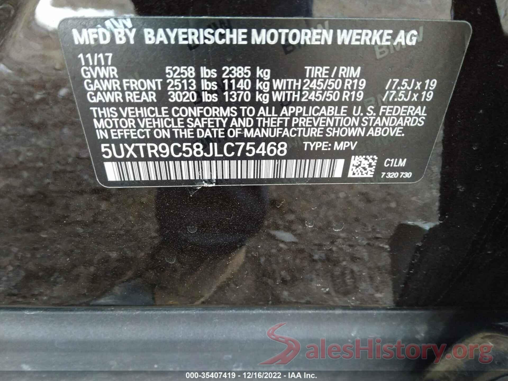 5UXTR9C58JLC75468 2018 BMW X3