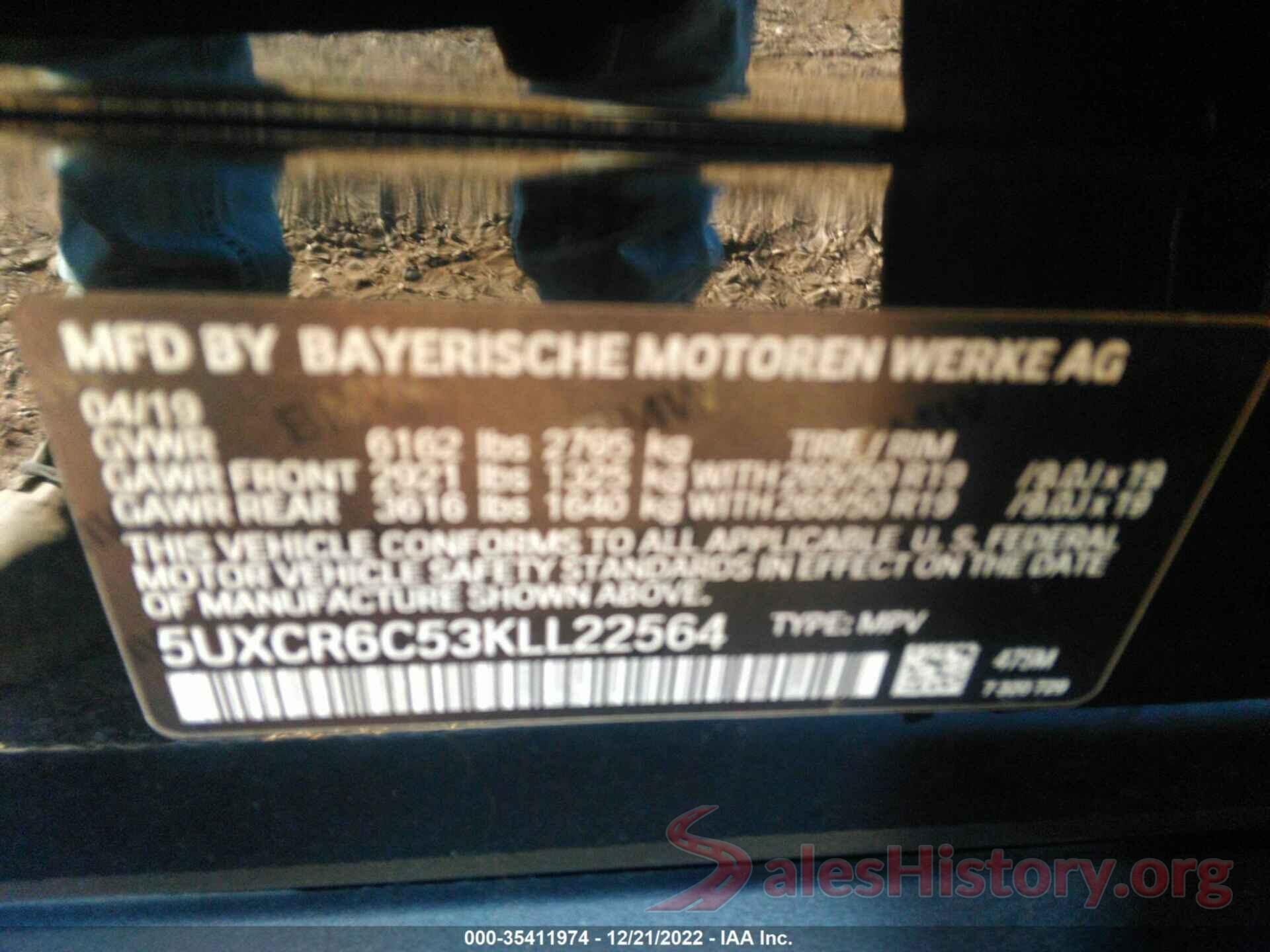 5UXCR6C53KLL22564 2019 BMW X5