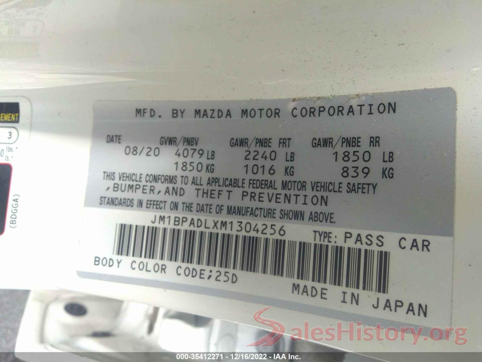 JM1BPADLXM1304256 2021 MAZDA MAZDA3 SEDAN