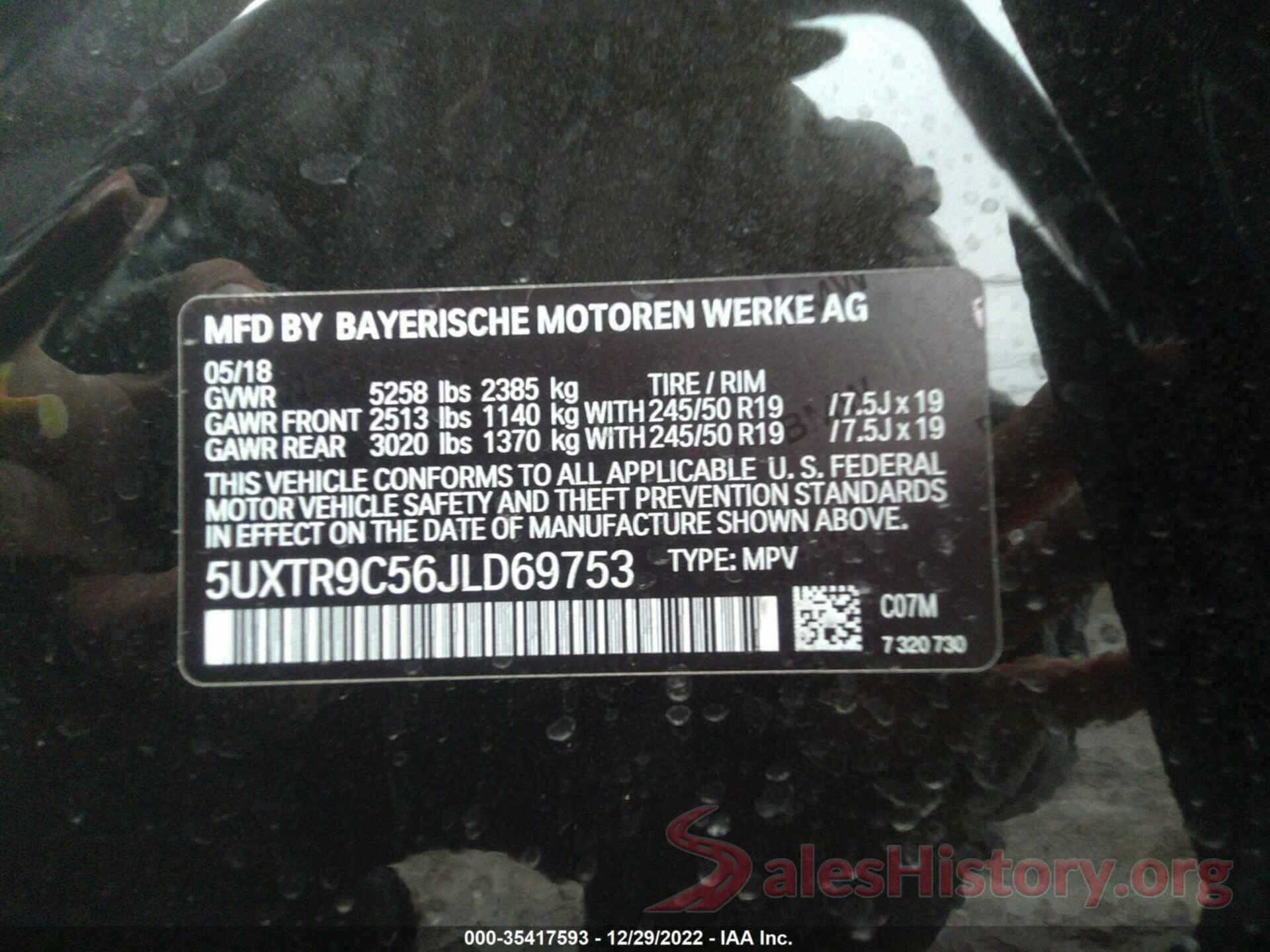 5UXTR9C56JLD69753 2018 BMW X3