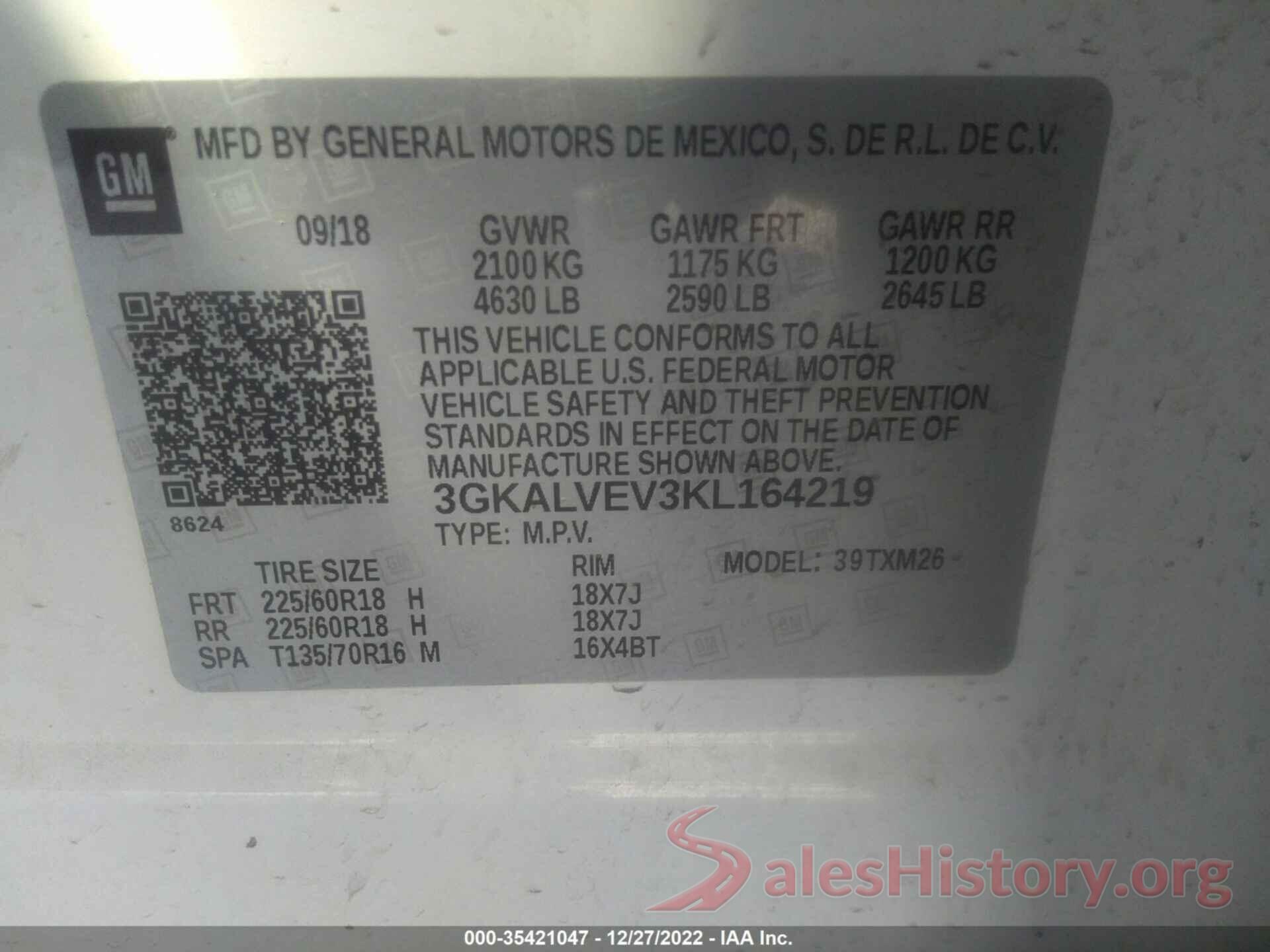 3GKALVEV3KL164219 2019 GMC TERRAIN