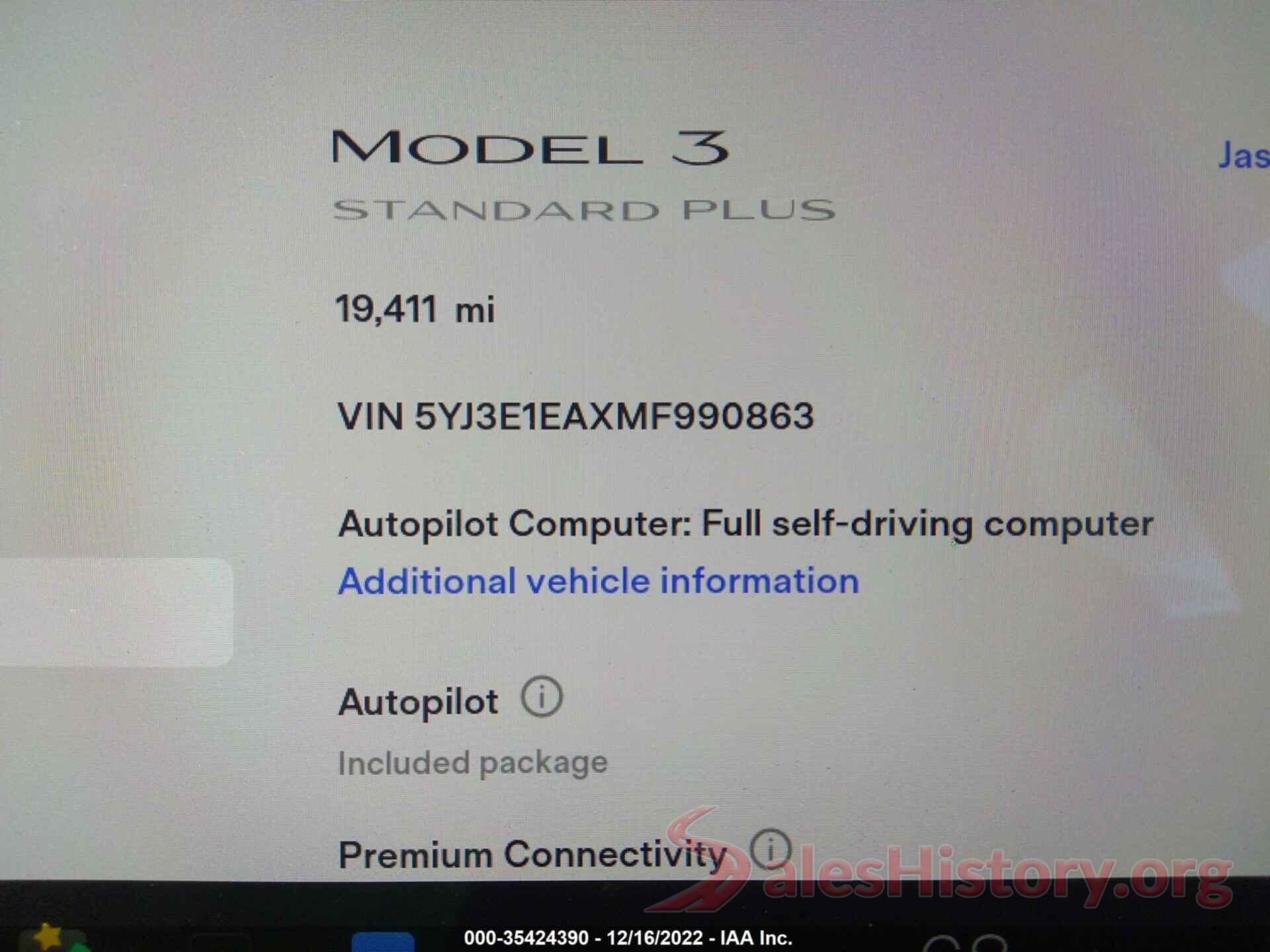 5YJ3E1EAXMF990863 2021 TESLA MODEL 3