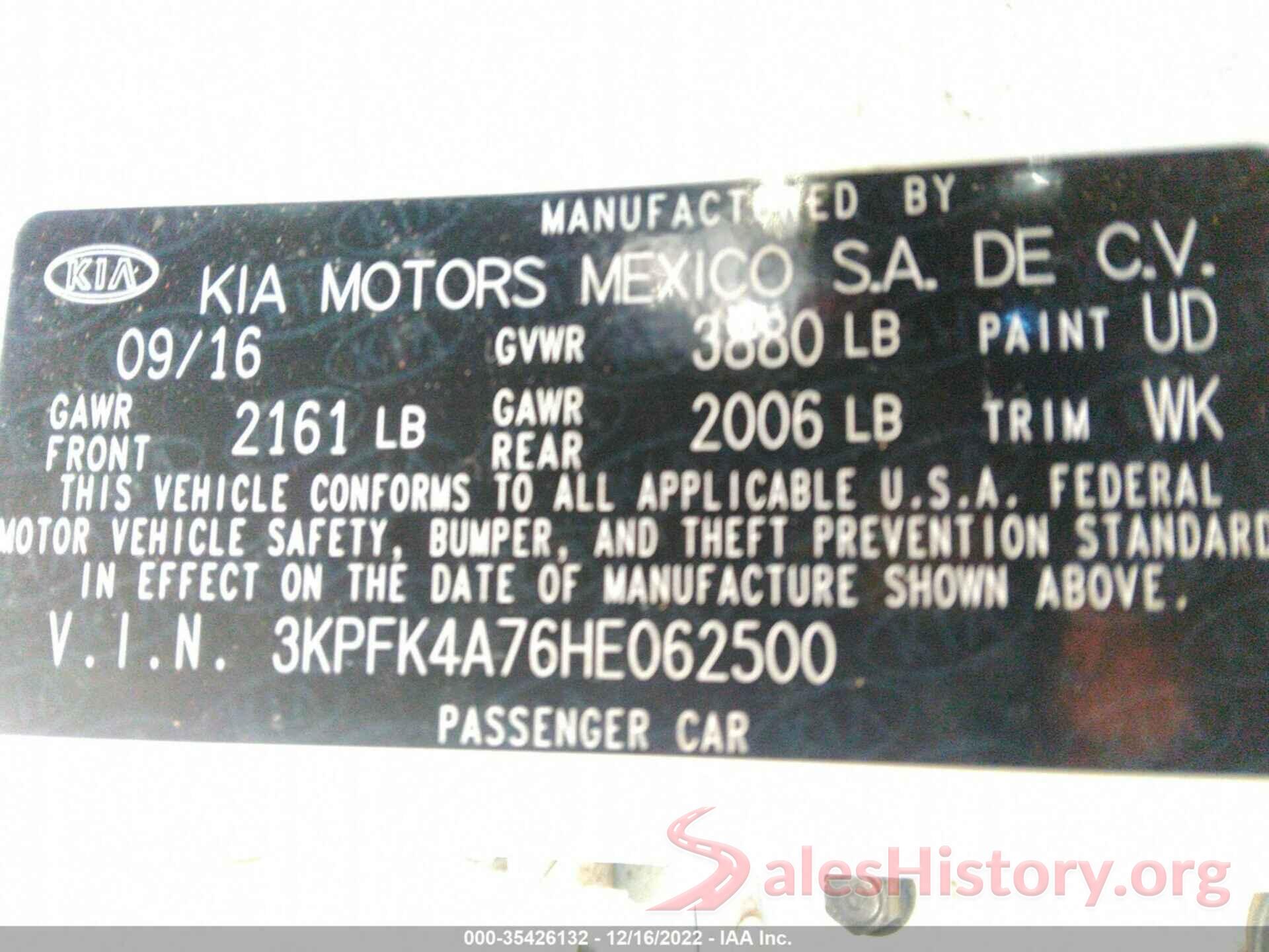 3KPFK4A76HE062500 2017 KIA FORTE