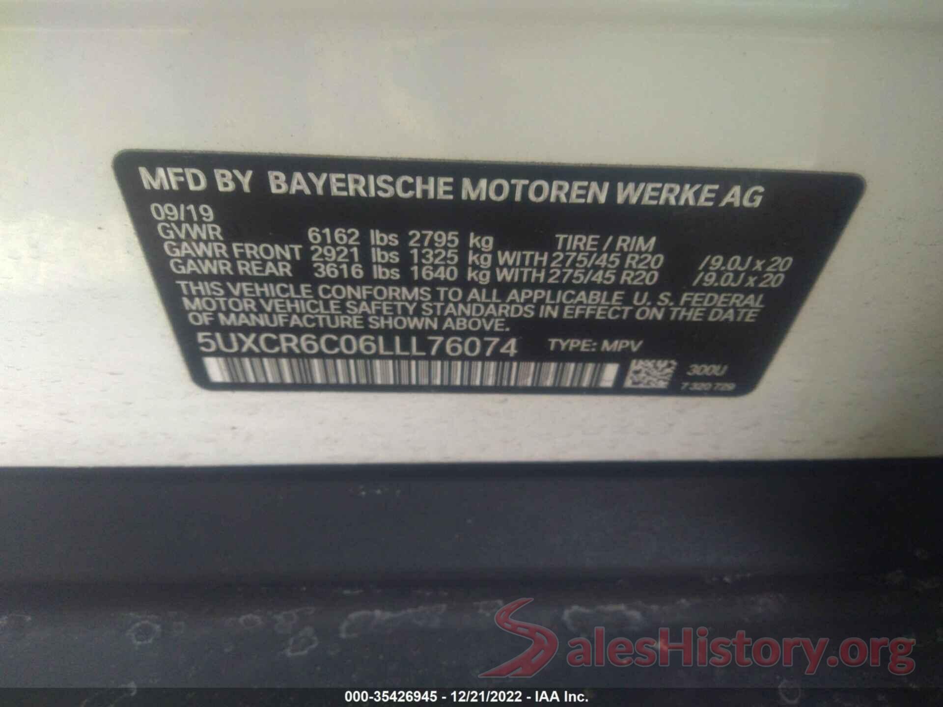 5UXCR6C06LLL76074 2020 BMW X5