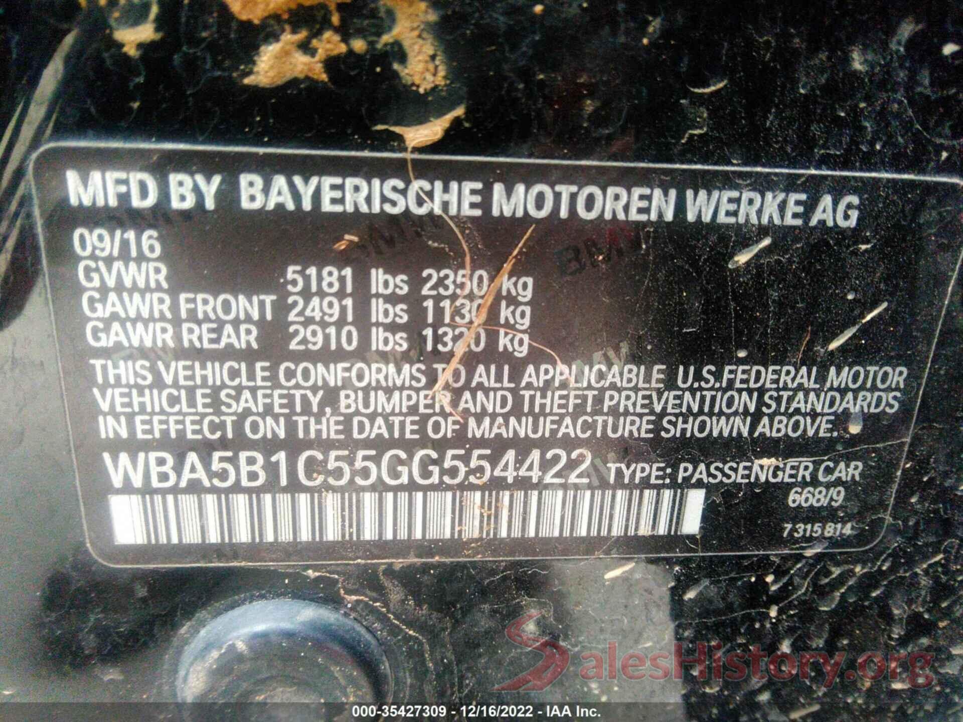 WBA5B1C55GG554422 2016 BMW 5 SERIES