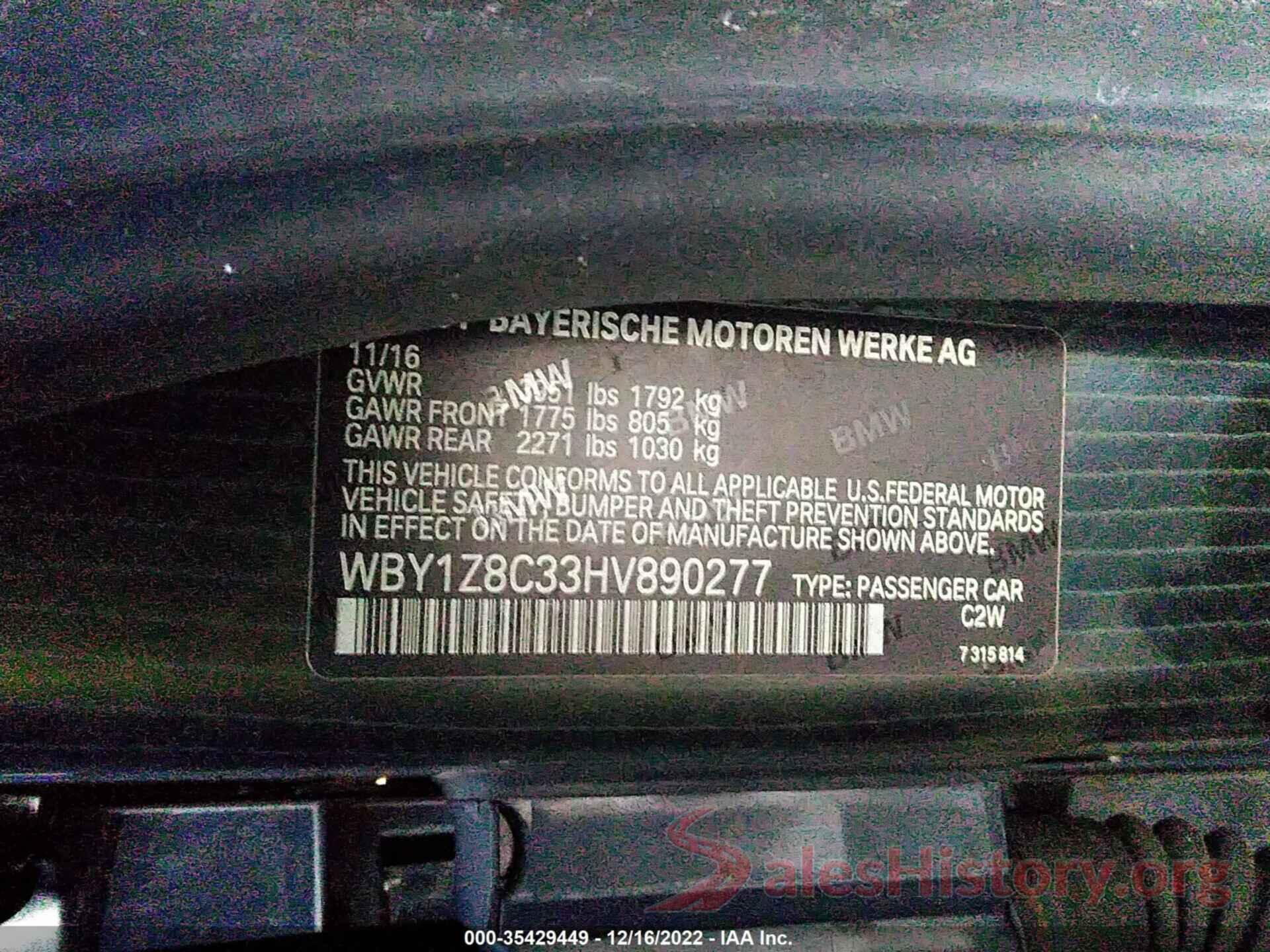 WBY1Z8C33HV890277 2017 BMW I3