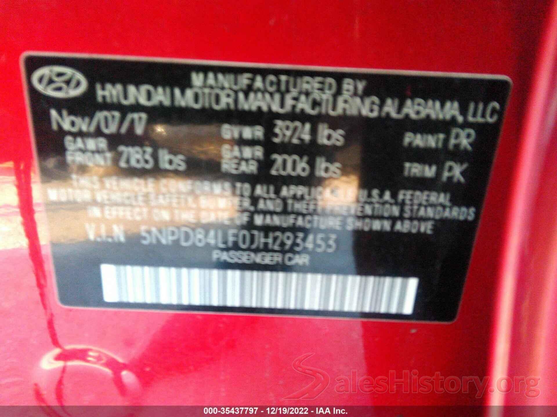 5NPD84LF0JH293453 2018 HYUNDAI ELANTRA