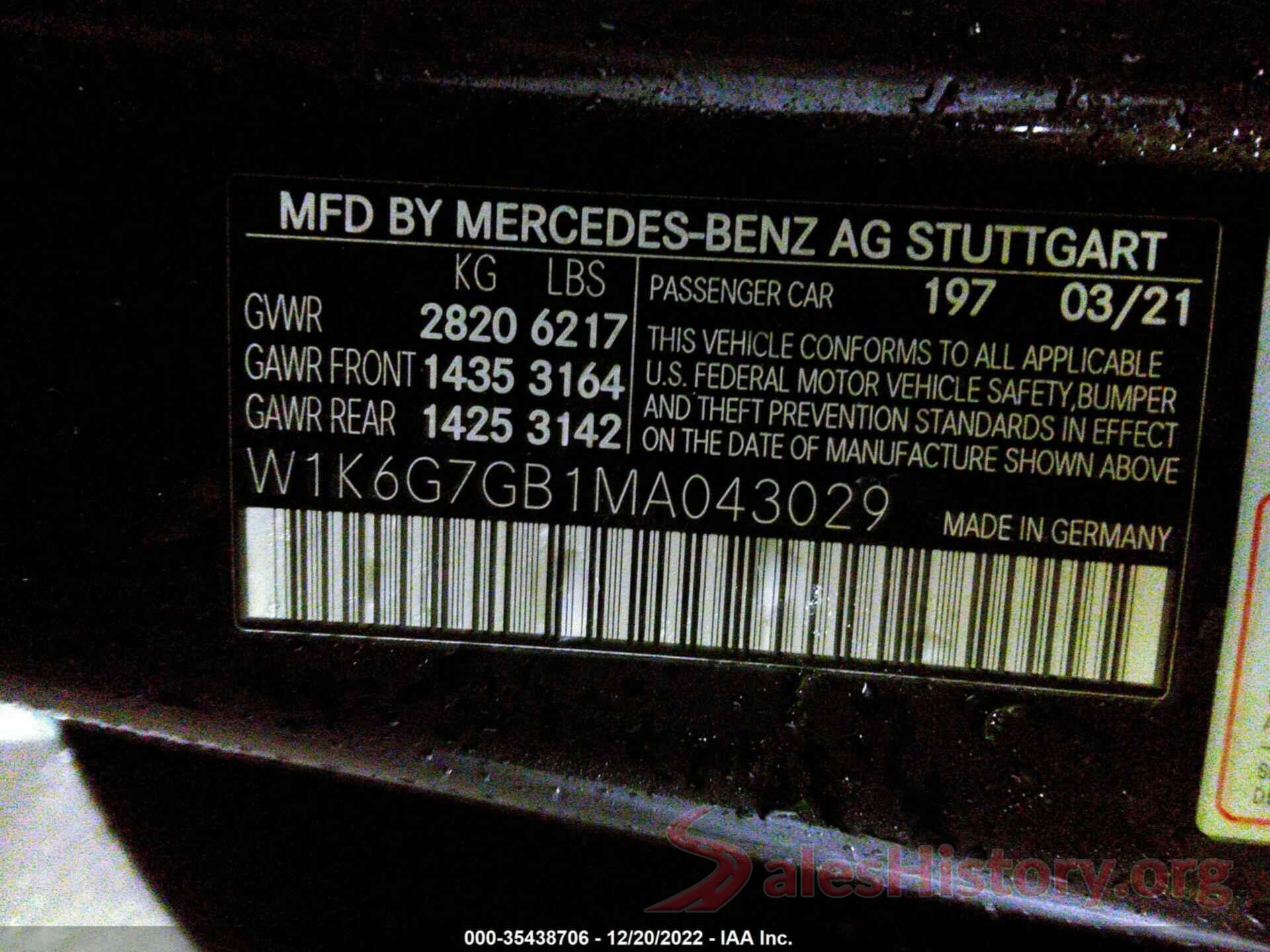 W1K6G7GB1MA043029 2021 MERCEDES-BENZ S-CLASS