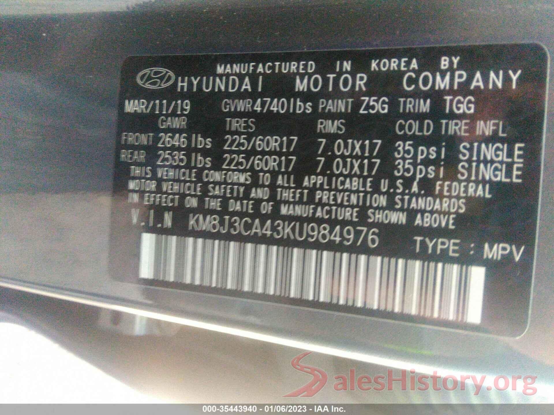 KM8J3CA43KU984976 2019 HYUNDAI TUCSON